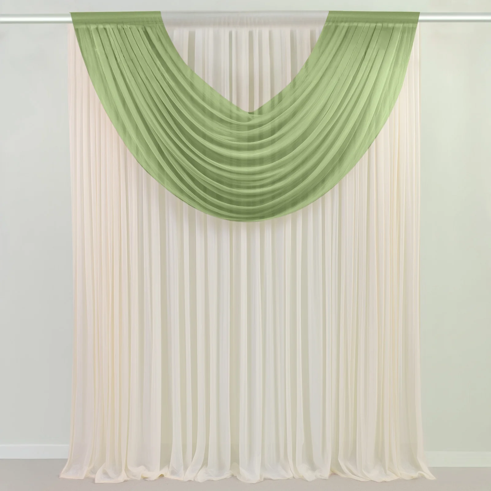 Sheer Chiffon Valance Curtain 4ft x 5ft – Dusty Sage Green Wedding Arch Voile Drape with Rod Pocket, Backdrop Panel