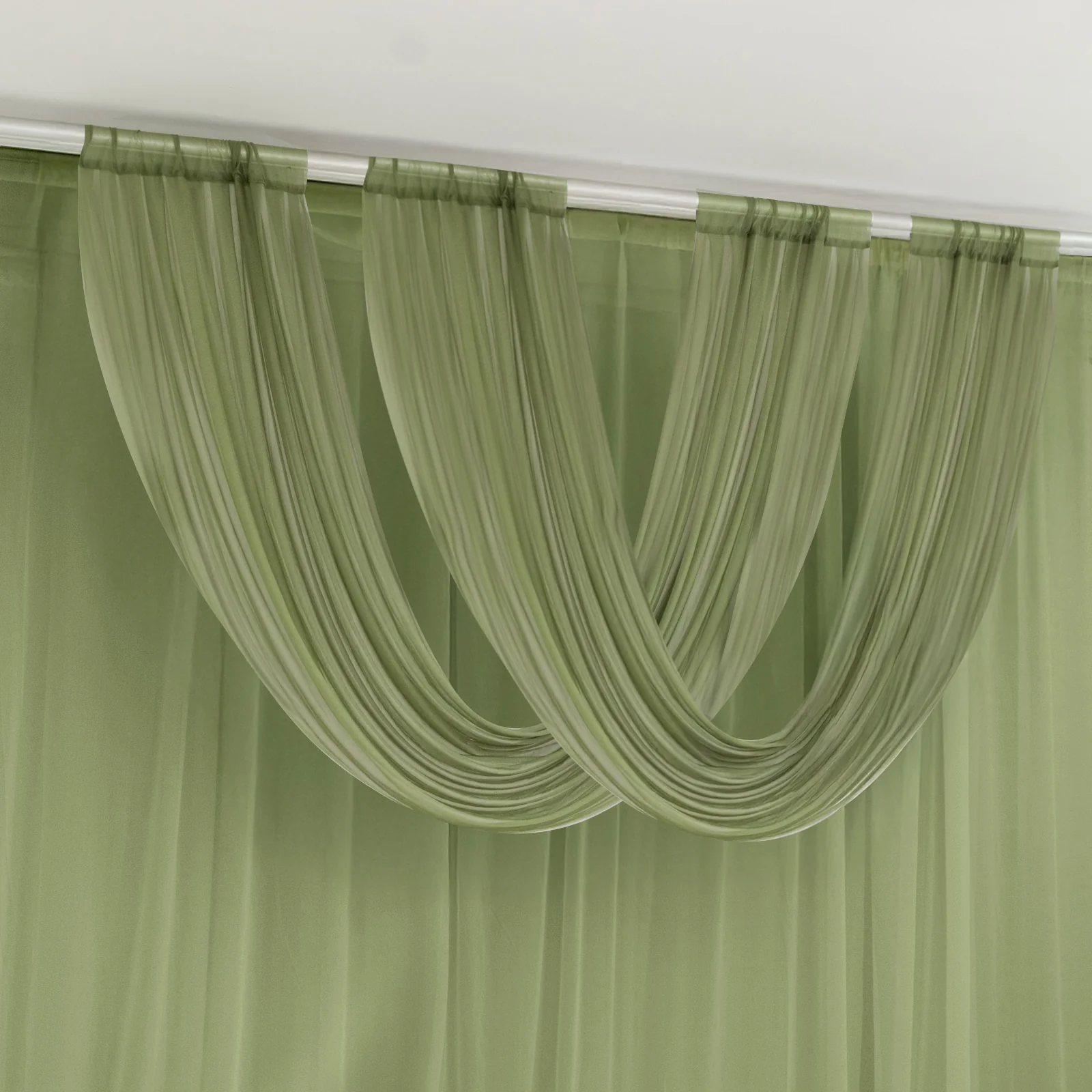 Sheer Chiffon Valance Curtain 4ft x 5ft – Dusty Sage Green Wedding Arch Voile Drape with Rod Pocket, Backdrop Panel - Image 3
