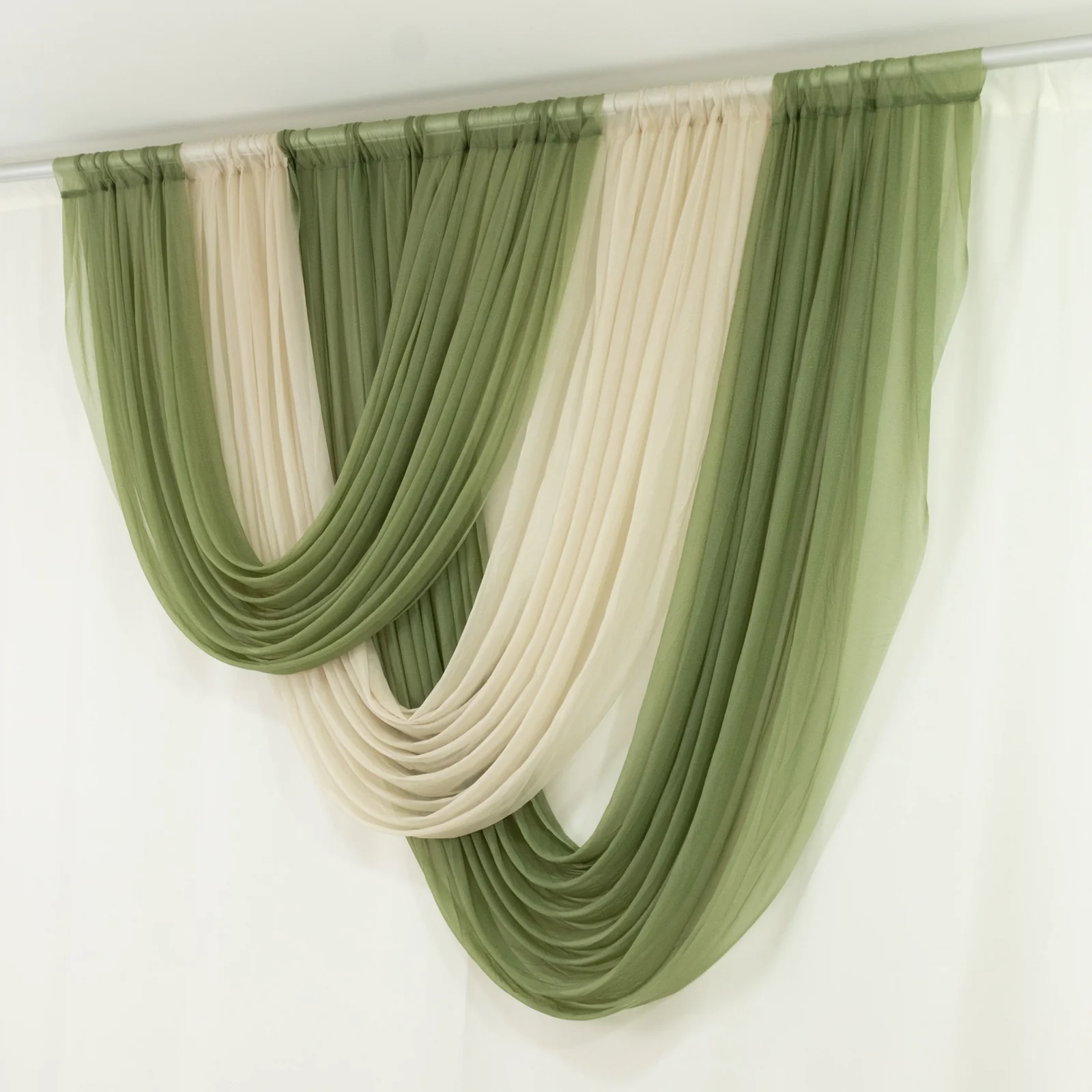 Sheer Chiffon Valance Curtain 4ft x 6ft – Dusty Sage Green Wedding Arch Voile Drape with Rod Pocket, Backdrop Panel - Image 8