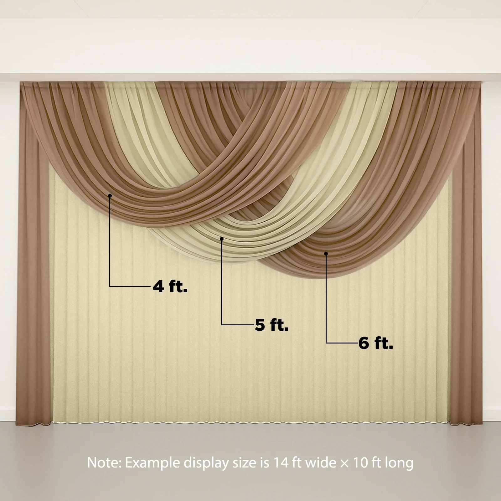 Sheer Chiffon Backdrop Valance Drapes – 4ft x 4ft Taupe Curved Swag Topper Panel - Image 6