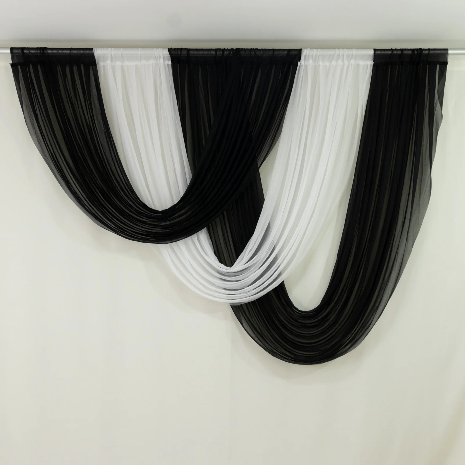 Sheer Chiffon Backdrop Valance Drapes – 4ft x 4ft White Curved Swag Topper Panel - Image 2