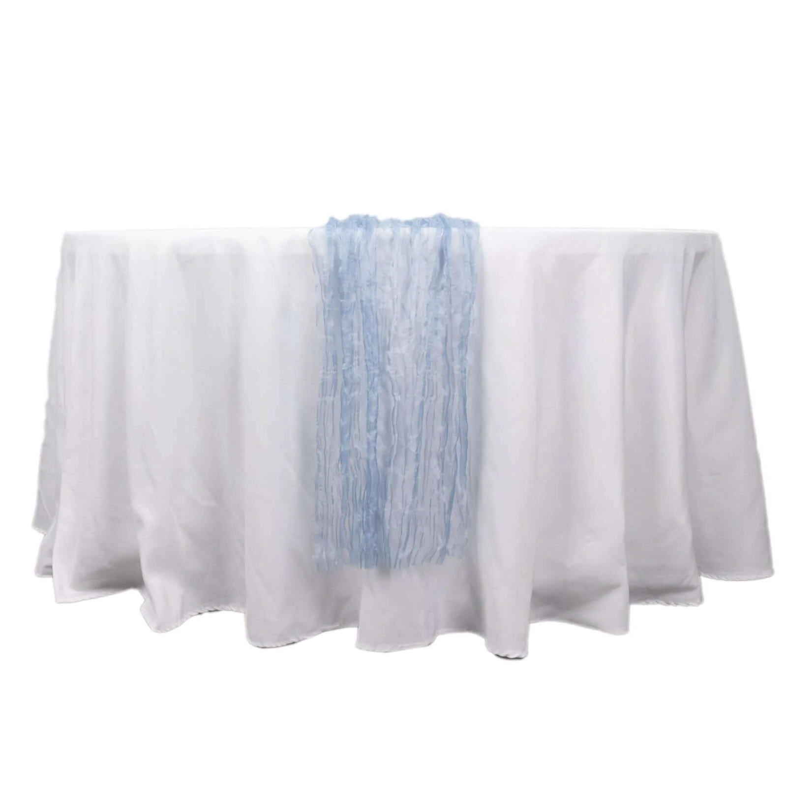 Sheer Crinkled Organza Table Runner 9ft Dusty Blue - Shimmer Chiffon Table Linen - Image 6