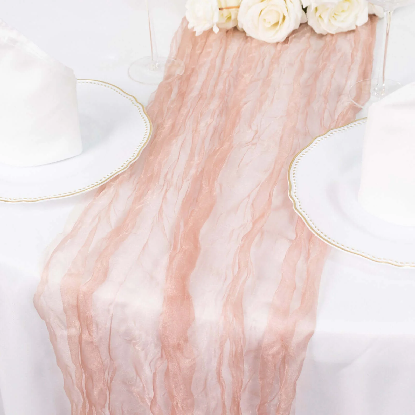 Sheer Crinkled Organza Table Runner 9ft Dusty Rose - Shimmer Chiffon Table Linen - Image 7