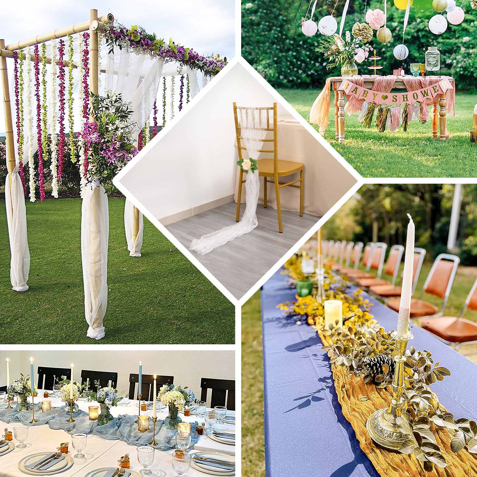 Sheer Crinkled Organza Table Runner 9ft White - Rustic Style Shimmer Chiffon Table Linen - Image 5