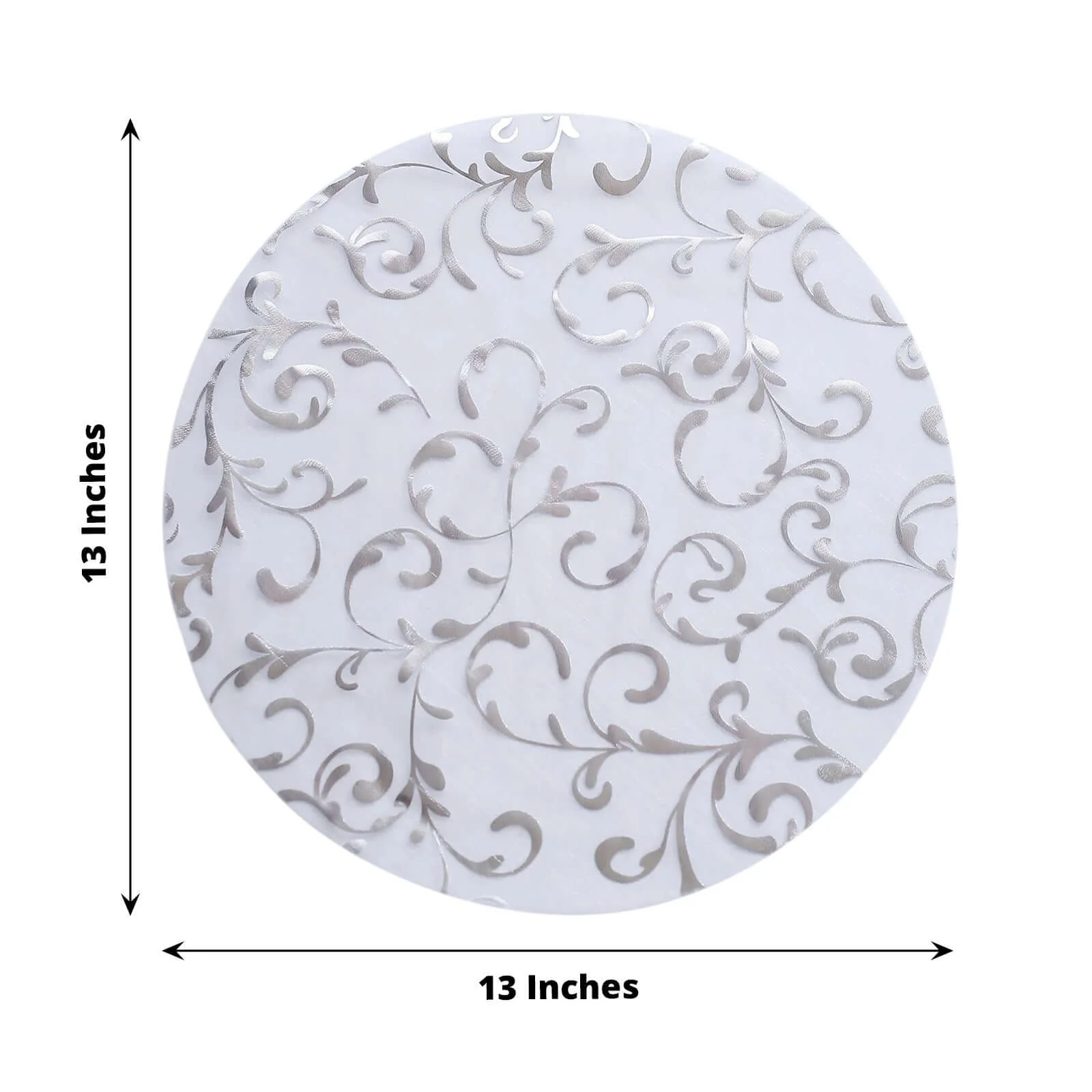 10-Pack Organza Table Placemats 13" Round Embossed Foil Flower Design Metallic Silver - Sheer Disposable Dining Mats - Image 3