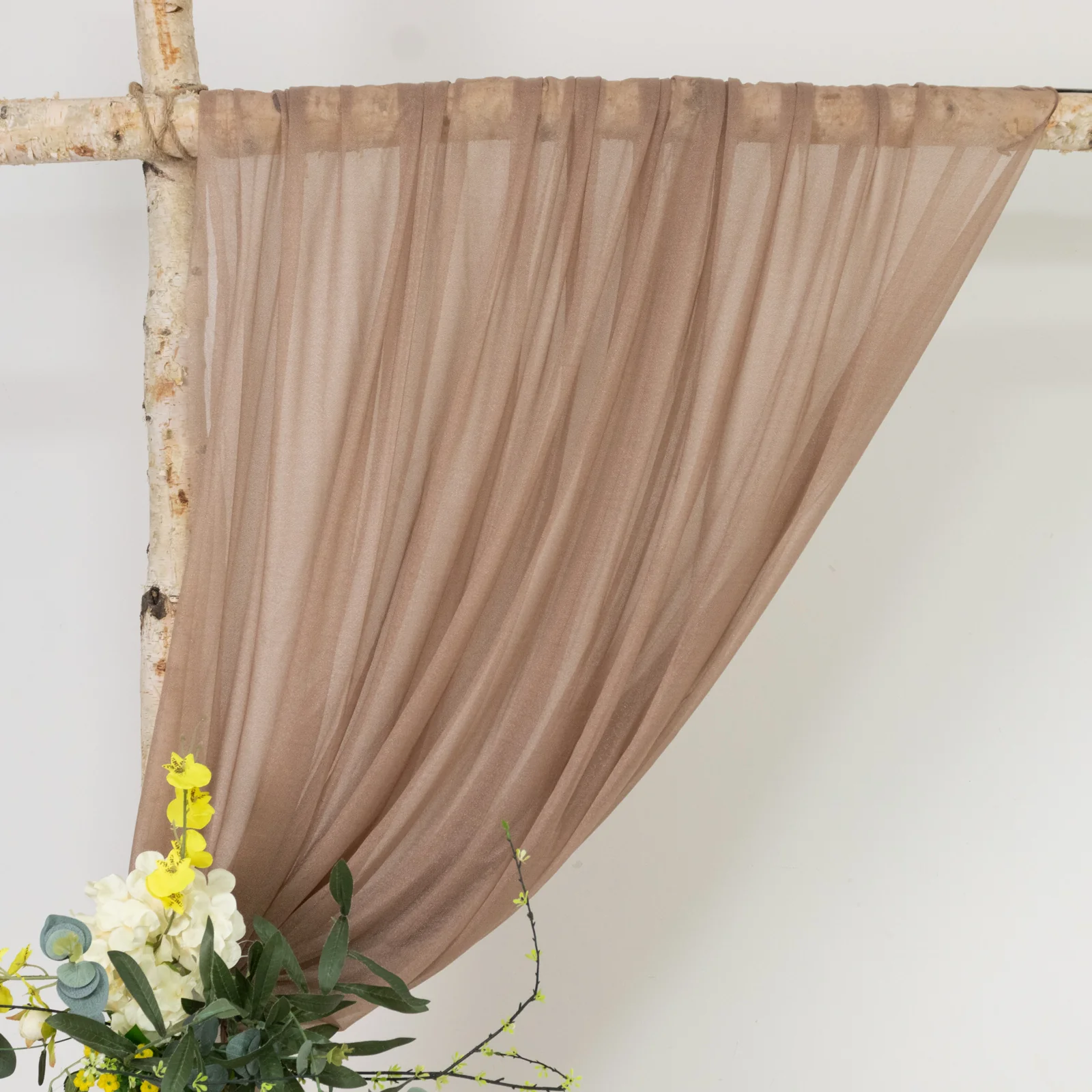 Sheer Wedding Arch Drape – 5ftx14ft Taupe Sheer Curtain Backdrop, Ceiling Drapery Panel - Image 3