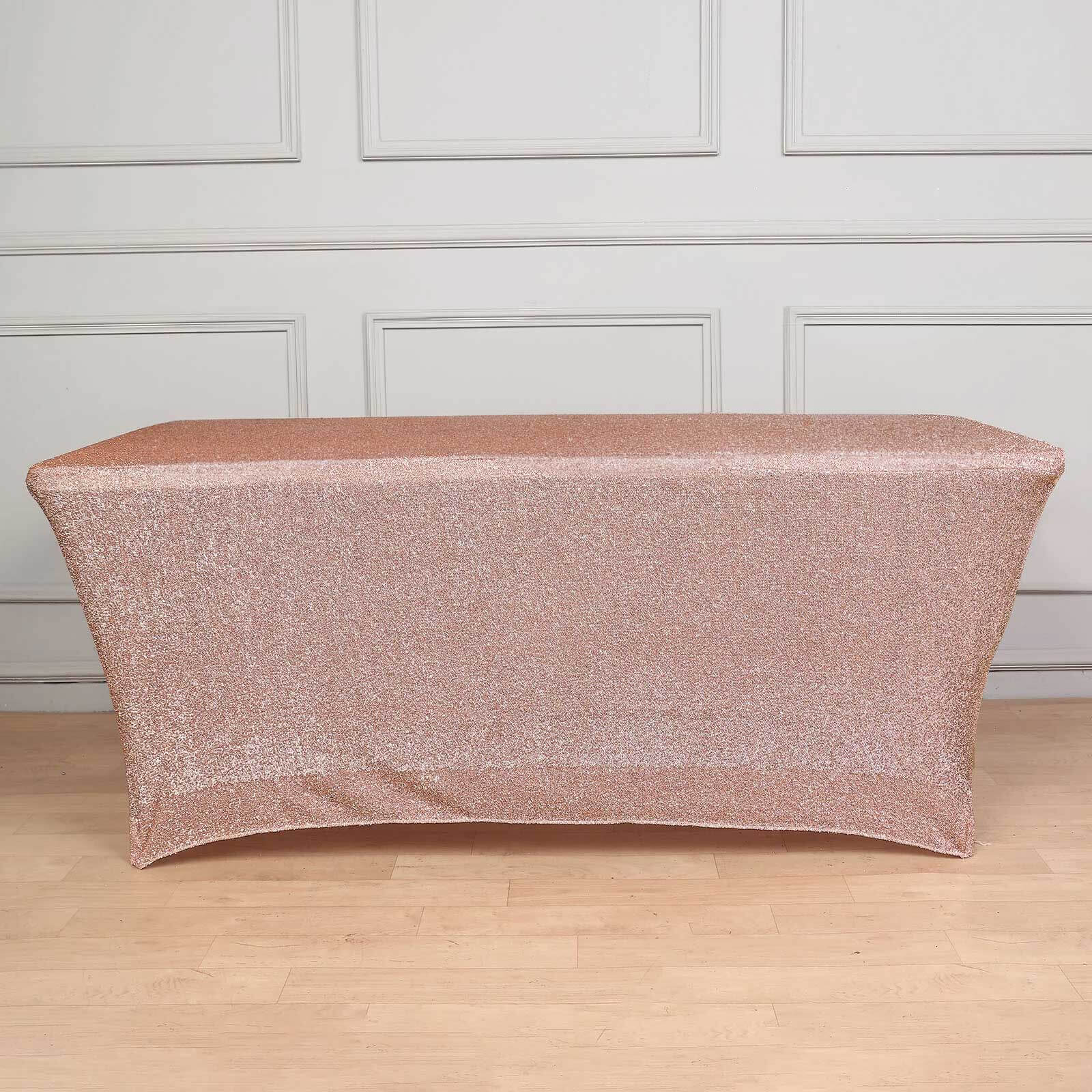 Shimmer Tinsel Spandex Rectangle Tablecloth 72"x30" Metallic Rose Gold - Glittered Shiny Table Cover