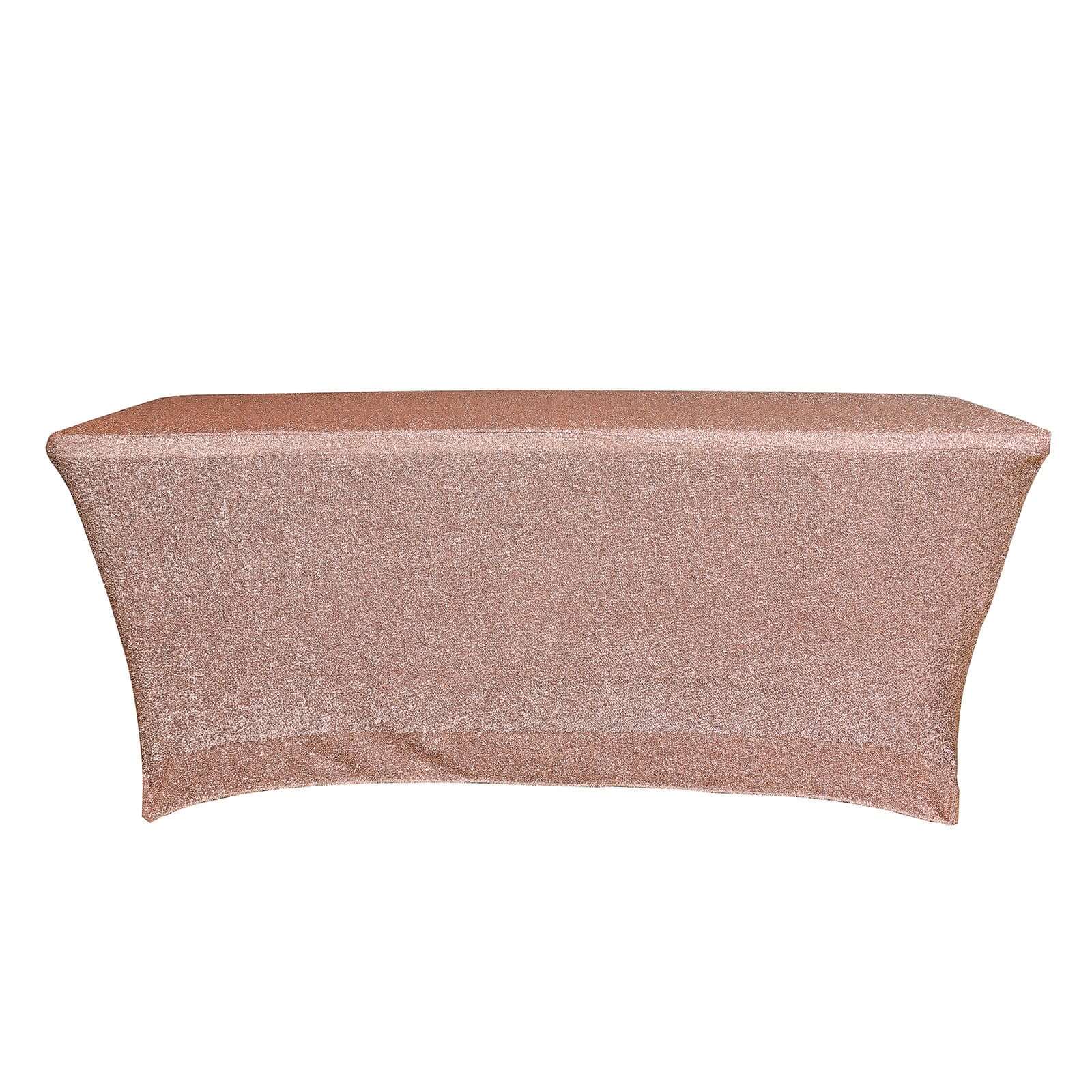 Shimmer Tinsel Spandex Rectangle Tablecloth 72"x30" Metallic Rose Gold - Glittered Shiny Table Cover - Image 6