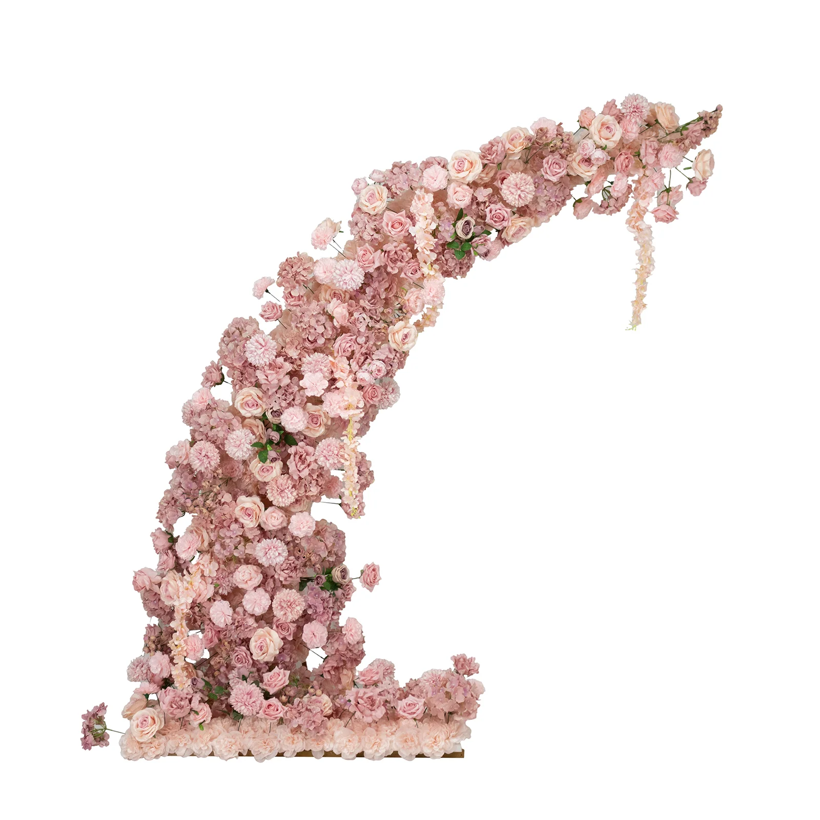 Silk Floral Backdrop for 6.5ft Half Crescent Wedding Arch – Foam-Backed Artificial Flower Arch in Dusty Rose with Roses, Hydrangeas & Chrysanthemums - Image 2