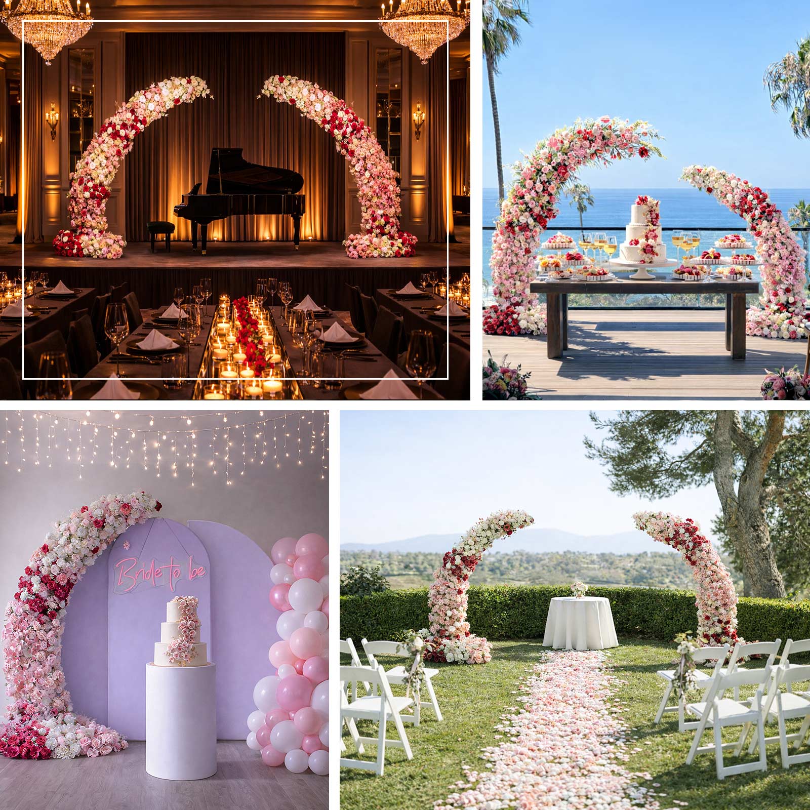 Silk Floral Backdrop for 6.5ft Half Crescent Wedding Arch – Foam-Backed Artificial Flower Arch in Lavender Lilac with Roses, Hydrangeas & Chrysanthemums - Image 5