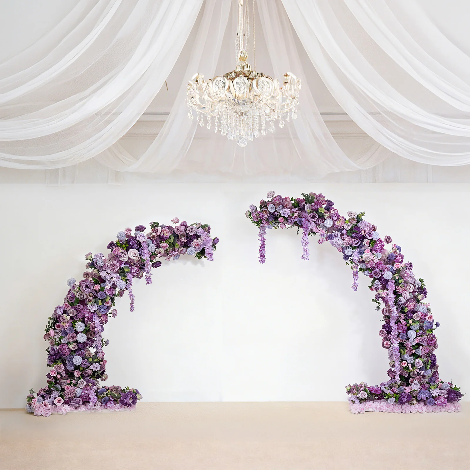 Silk Floral Backdrop for 6.5ft Half Crescent Wedding Arch – Foam-Backed Artificial Flower Arch in Lavender Lilac with Roses, Hydrangeas & Chrysanthemums - Image 6