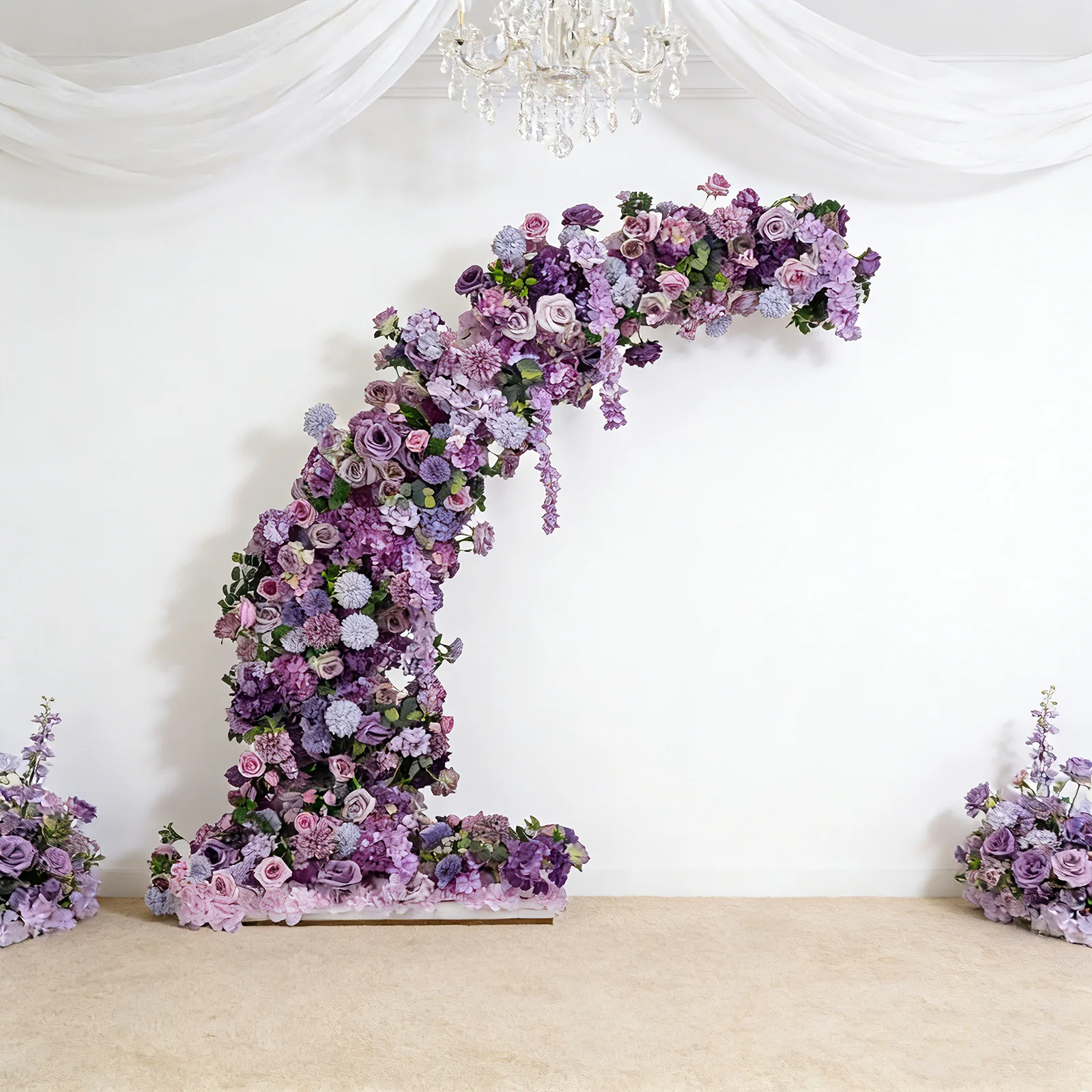 Silk Floral Backdrop for 6.5ft Half Crescent Wedding Arch – Foam-Backed Artificial Flower Arch in Lavender Lilac with Roses, Hydrangeas & Chrysanthemums - Image 8