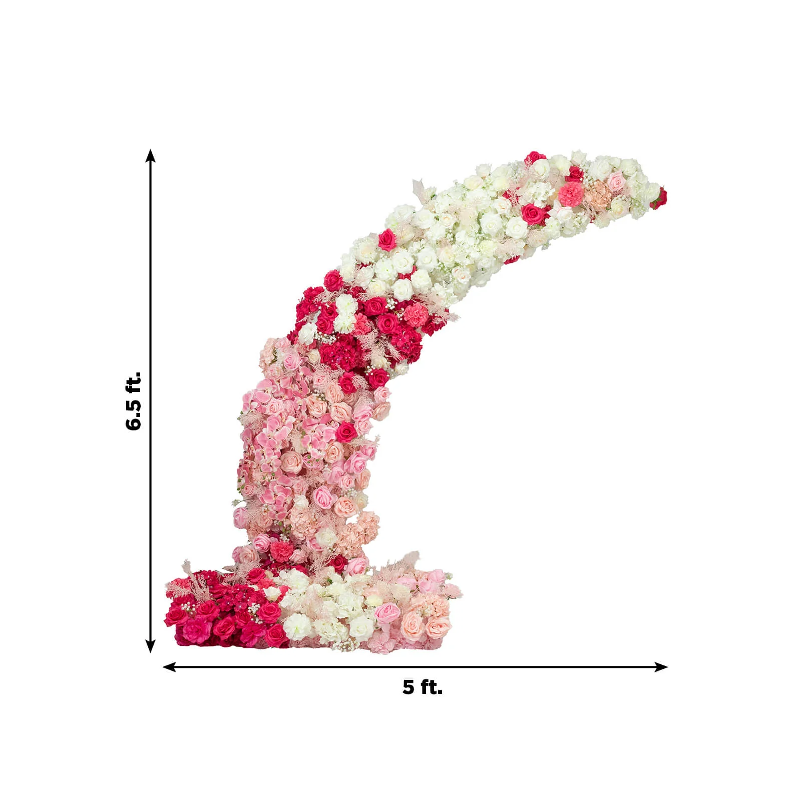 Silk Floral Backdrop for 6.5ft Half Crescent Wedding Arch – Foam-Backed Artificial Flower Arch in White & Pink Mix with Roses, Hydrangeas & Chrysanthemums - Image 3