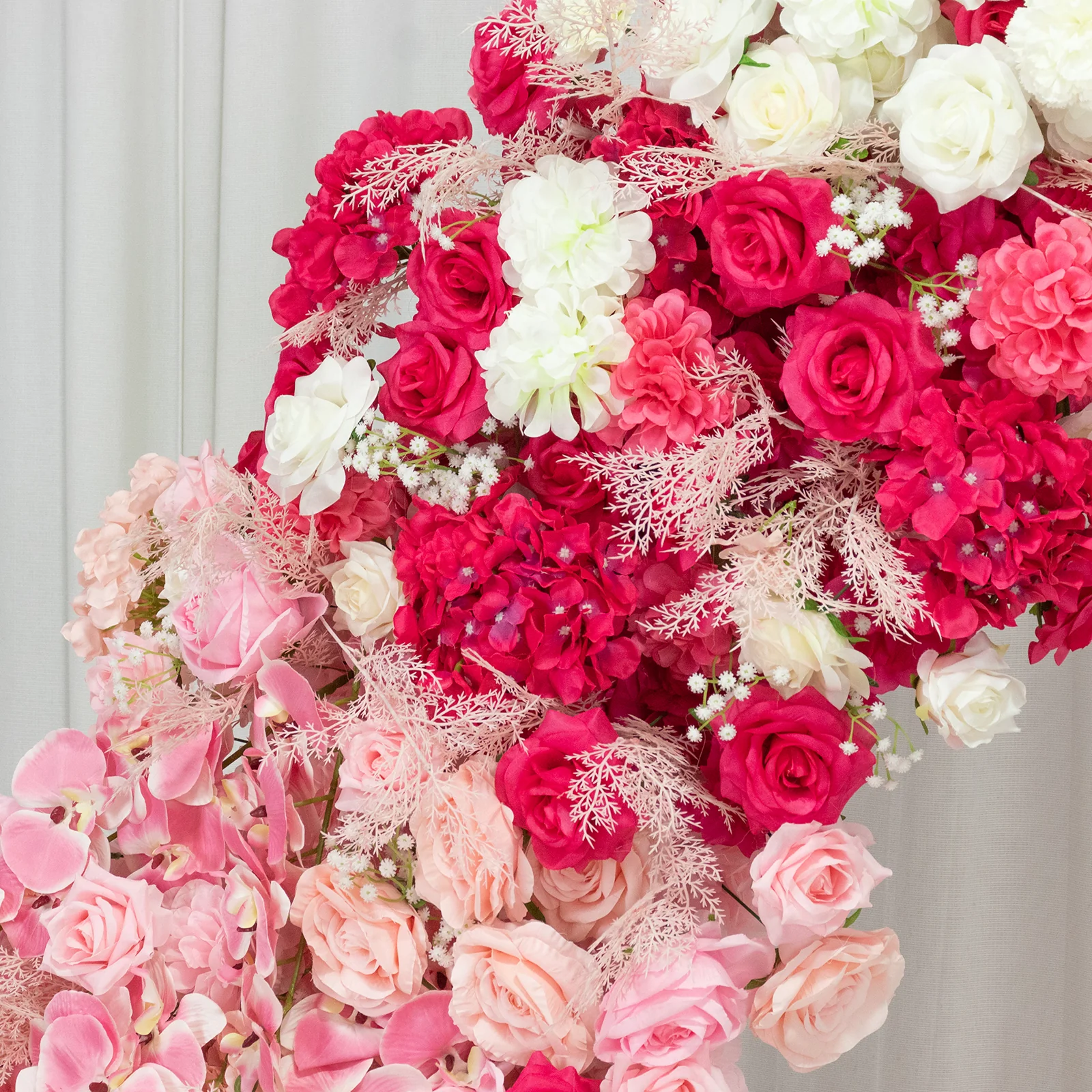 Silk Floral Backdrop for 6.5ft Half Crescent Wedding Arch – Foam-Backed Artificial Flower Arch in White & Pink Mix with Roses, Hydrangeas & Chrysanthemums - Image 7