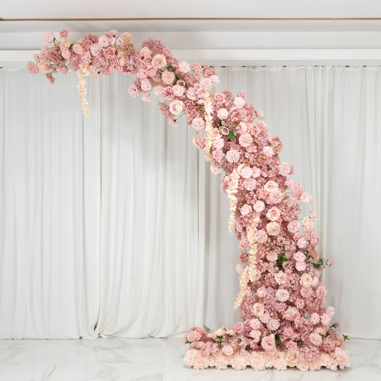 Silk Floral Backdrop for 8ft Half Crescent Wedding Arch – Foam-Backed Artificial Flower Arch in Dusty Rose Mix with Roses, Hydrangeas & Chrysanthemums - Image 7