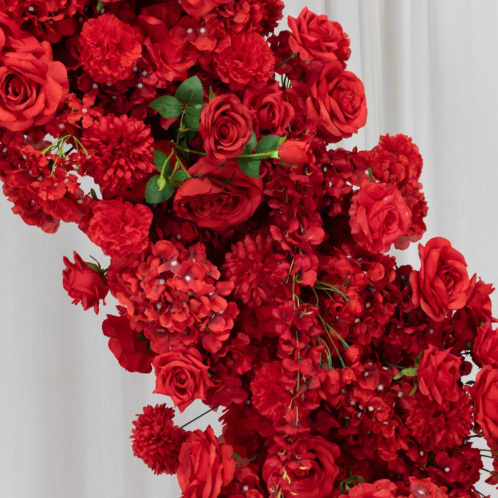 Silk Floral Backdrop for 8ft Half Crescent Wedding Arch – Foam-Backed Artificial Flower Arch in Red Mix with Roses, Hydrangeas & Chrysanthemums - Image 8
