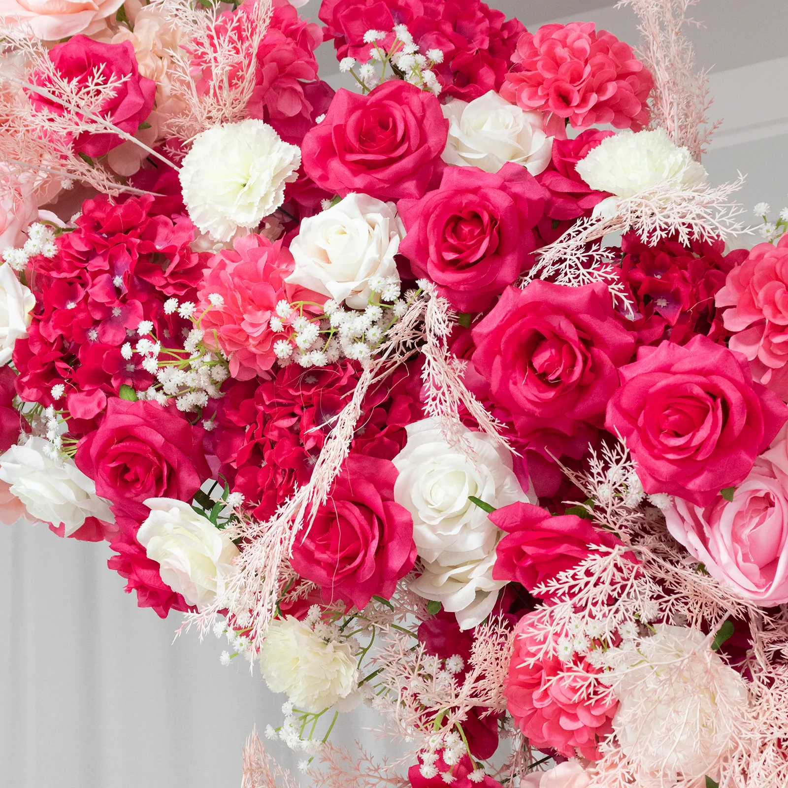 Silk Floral Backdrop for 8ft Half Crescent Wedding Arch – Foam-Backed Artificial Flower Arch in White & Pink Mix with Roses, Hydrangeas & Chrysanthemums - Image 6