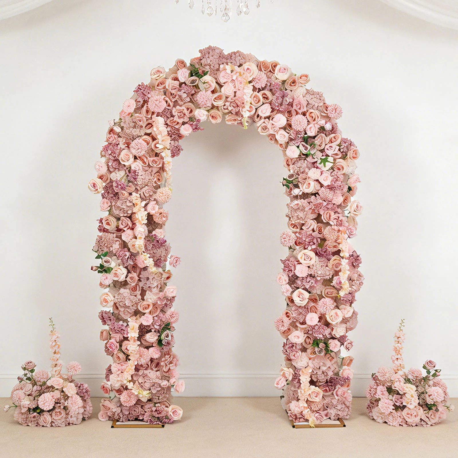 Flower Arch Backdrop Mixed Dusty Rose 4ft x 8ft Artificial Silk Roses, Hydrangeas & Chrysanthemums Floral Arrangement for Round Top Double Arch Stand - Image 3