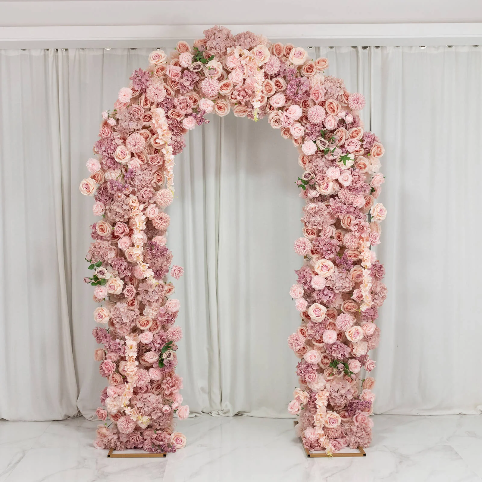 Flower Arch Backdrop Mixed Dusty Rose 4ft x 8ft Artificial Silk Roses, Hydrangeas & Chrysanthemums Floral Arrangement for Round Top Double Arch Stand - Image 4