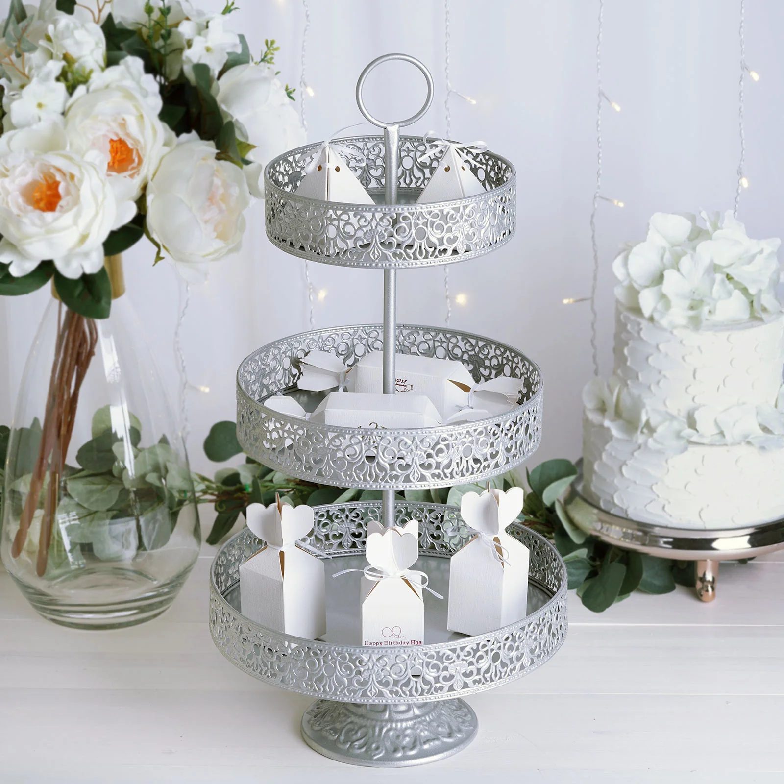 Metal Cupcake Stand 23" 3-Tier Reversible Design Silver - Dessert Holder and Serving Tray - Image 2