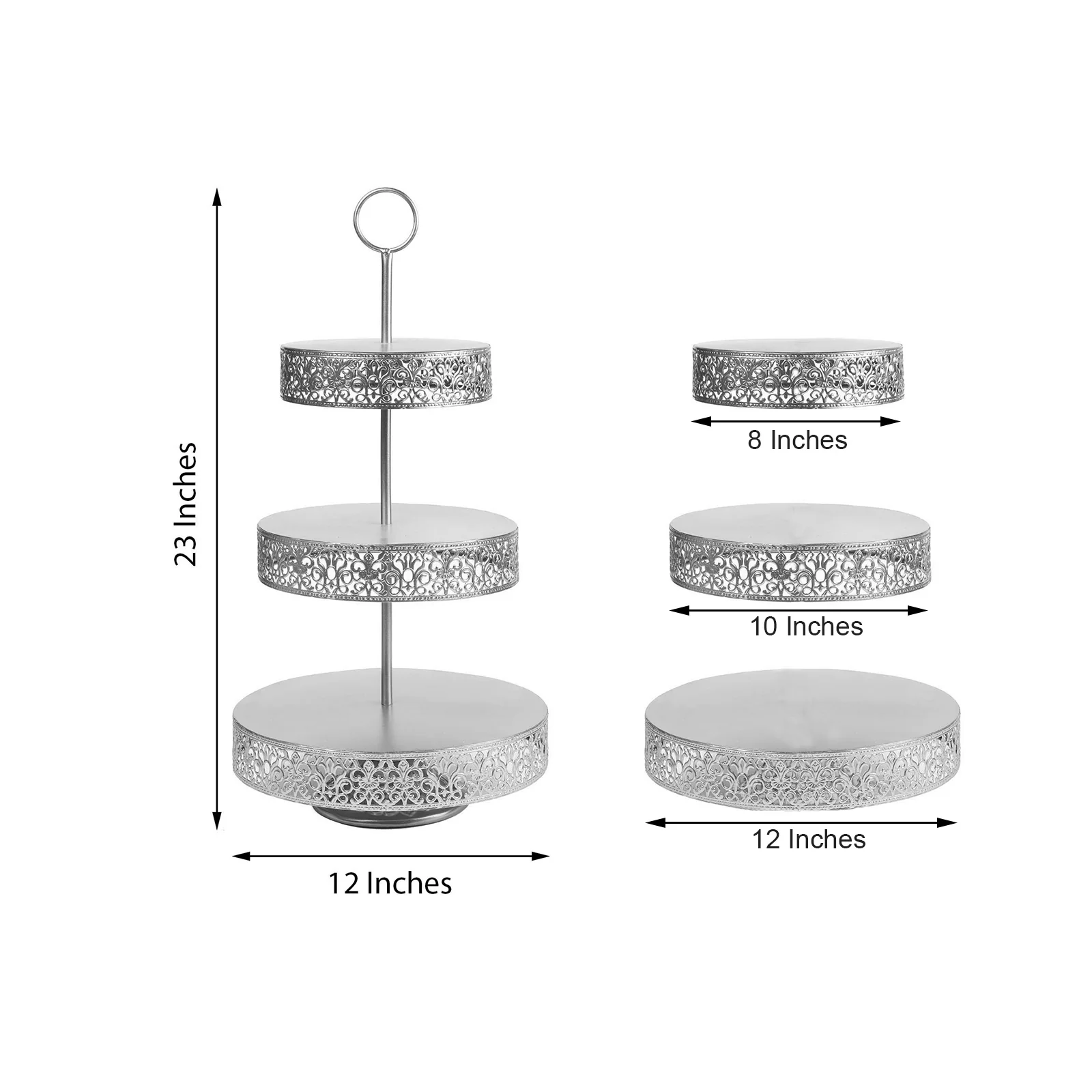 Metal Cupcake Stand 23" 3-Tier Reversible Design Silver - Dessert Holder and Serving Tray - Image 3