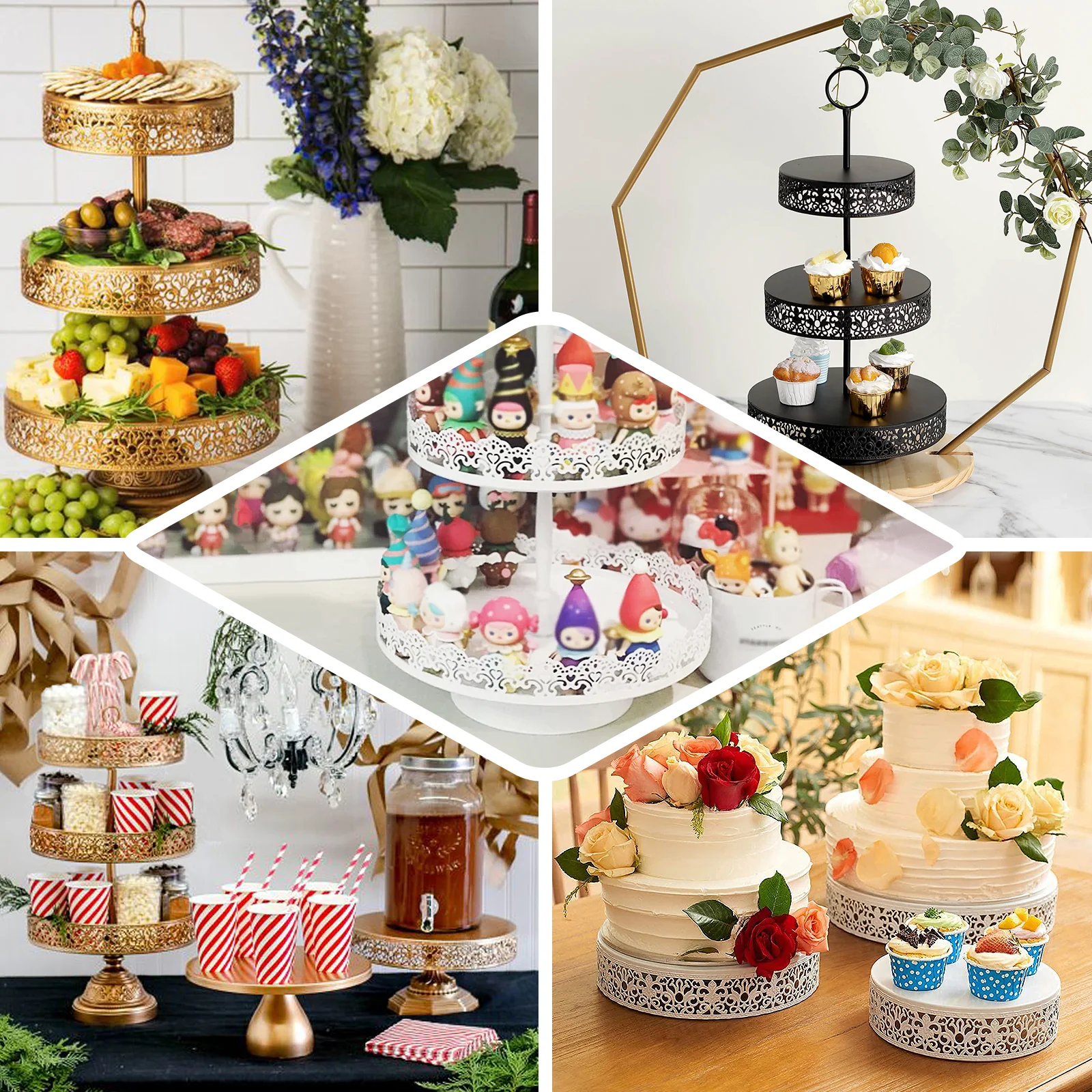 Metal Cupcake Stand 23" 3-Tier Reversible Design Silver - Dessert Holder and Serving Tray - Image 5