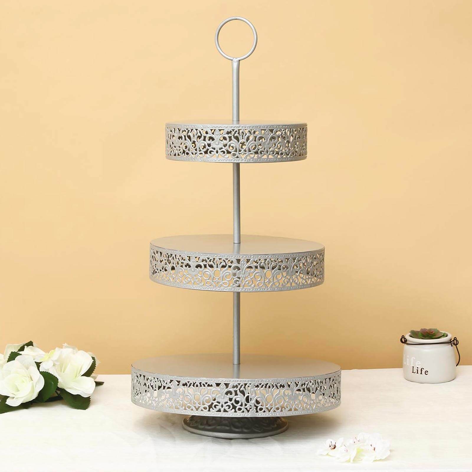 Metal Cupcake Stand 23" 3-Tier Reversible Design Silver - Dessert Holder and Serving Tray - Image 7