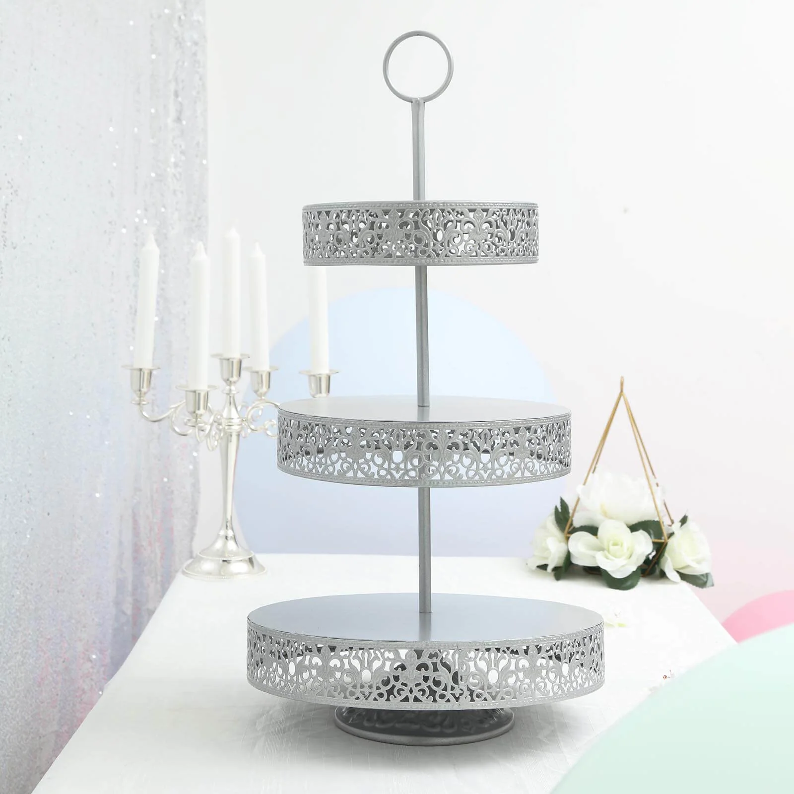 Metal Cupcake Stand 23" 3-Tier Reversible Design Silver - Dessert Holder and Serving Tray - Image 8