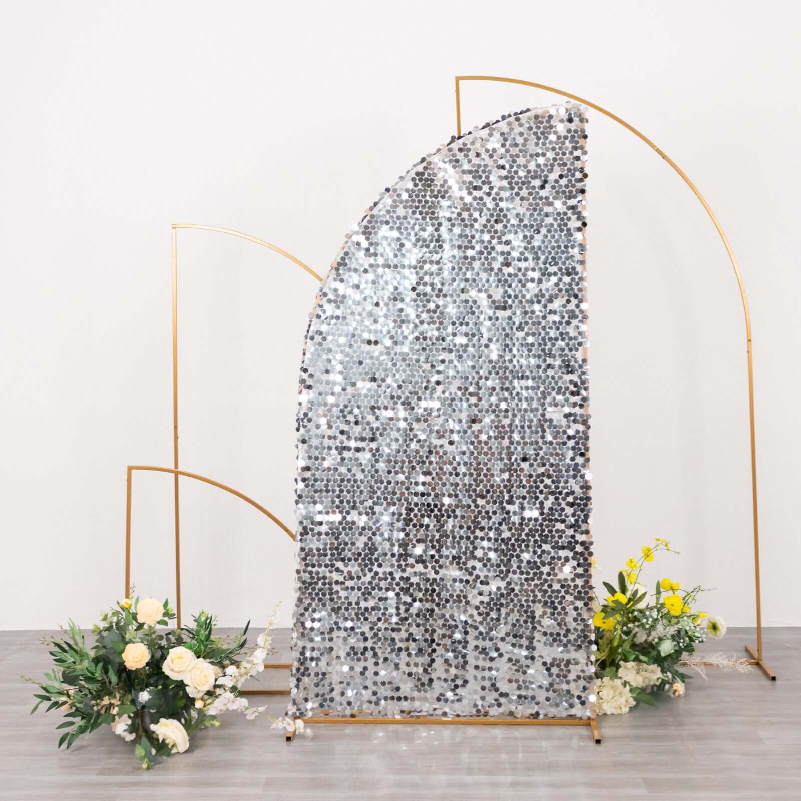 Silver Double Sided Big Payette Sequin Chiara Backdrop Stand Cover For Half Moon Wedding Arch 6ft - Image 4