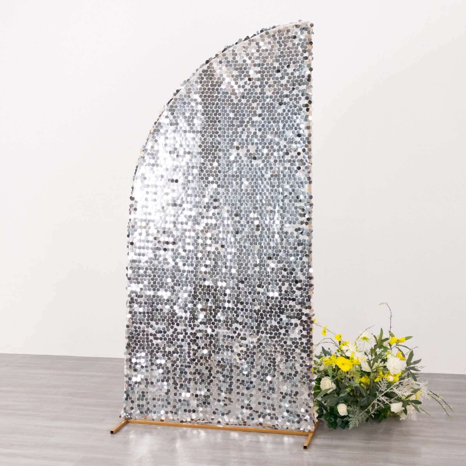 Silver Double Sided Big Payette Sequin Chiara Backdrop Stand Cover For Half Moon Wedding Arch 6ft - Image 5