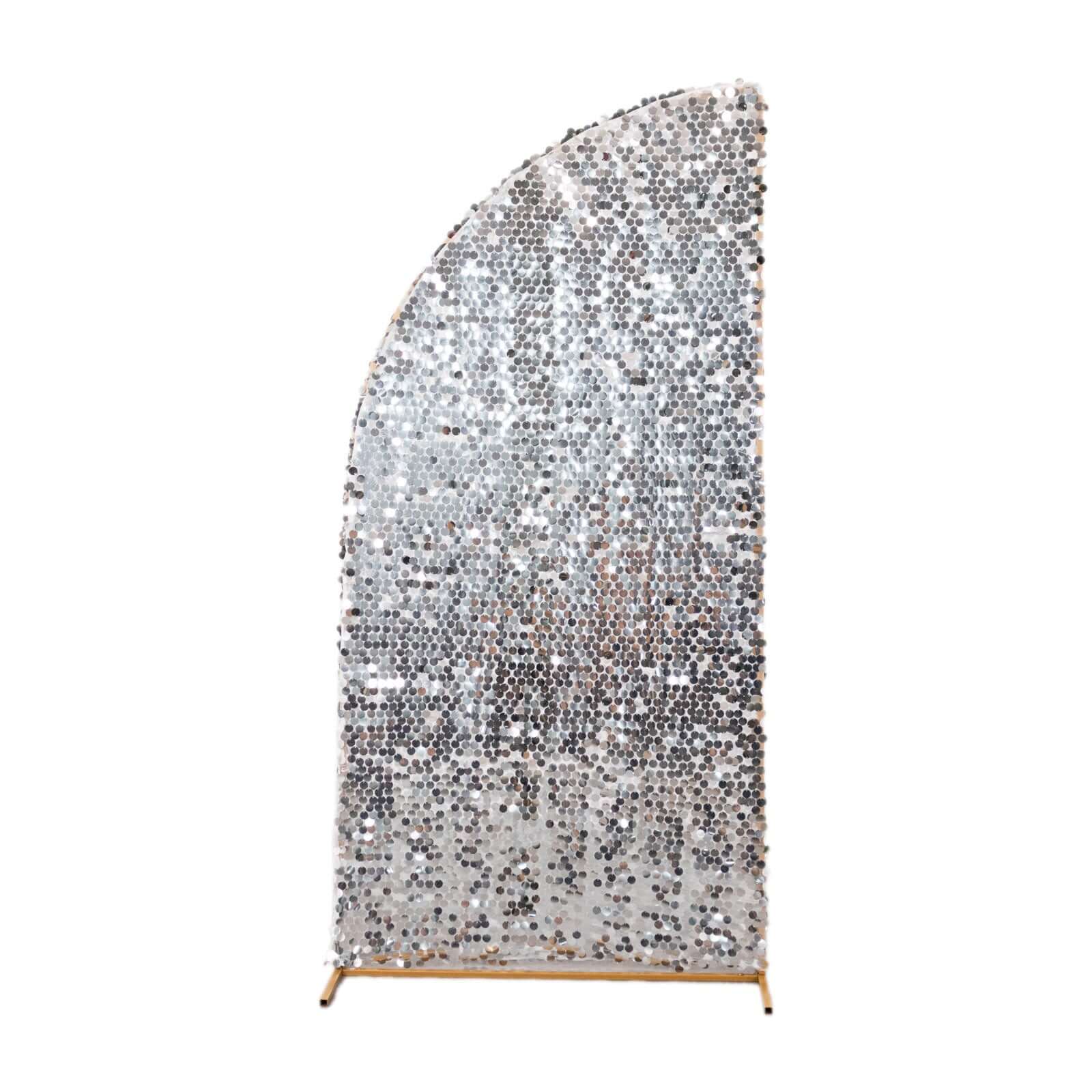 Silver Double Sided Big Payette Sequin Chiara Backdrop Stand Cover For Half Moon Wedding Arch 6ft - Image 7
