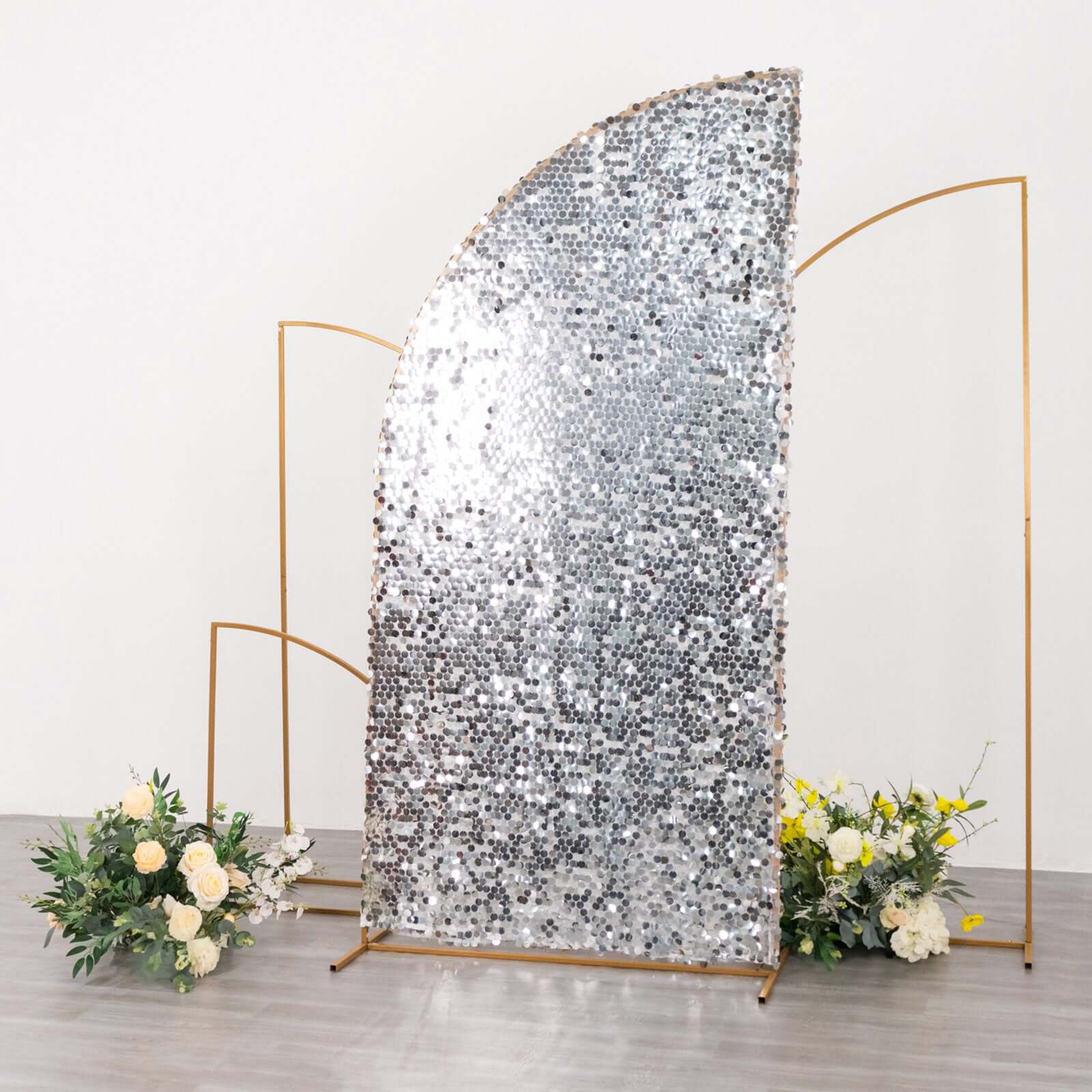 Silver Double Sided Big Payette Sequin Chiara Backdrop Stand Cover For Half Moon Wedding Arch Stand 7ft - Image 2