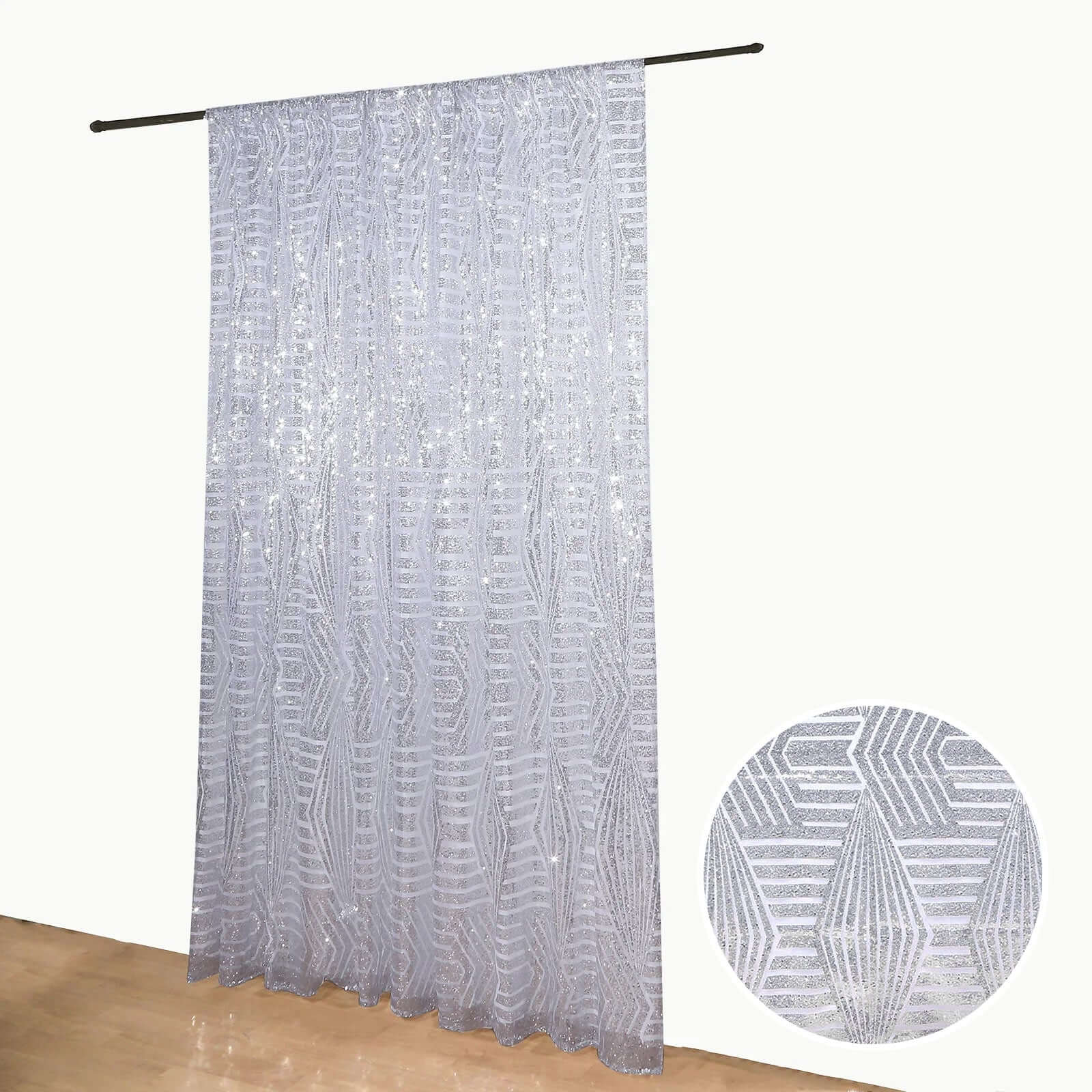 Silver Geometric Sequin Backdrop Drape Curtain with Satin Backing, Seamless Opaque Sparkly Photo Booth Event Divider Panel in Diamond Glitz Pattern - 8ftx8ft - Image 6