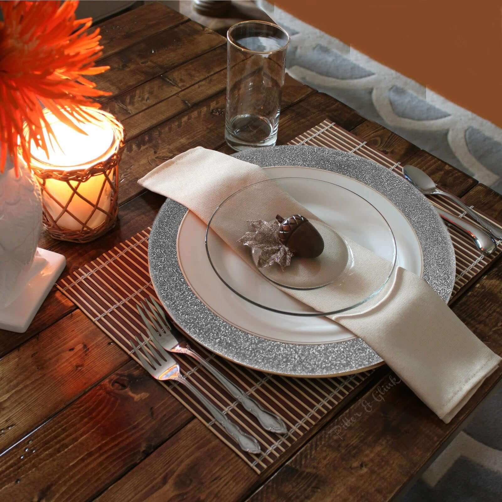 6-Pack Acrylic Plastic Charger Plates 13" Round Silver Glittered Design - Shimmering Dinner Charger Tableware - Image 2