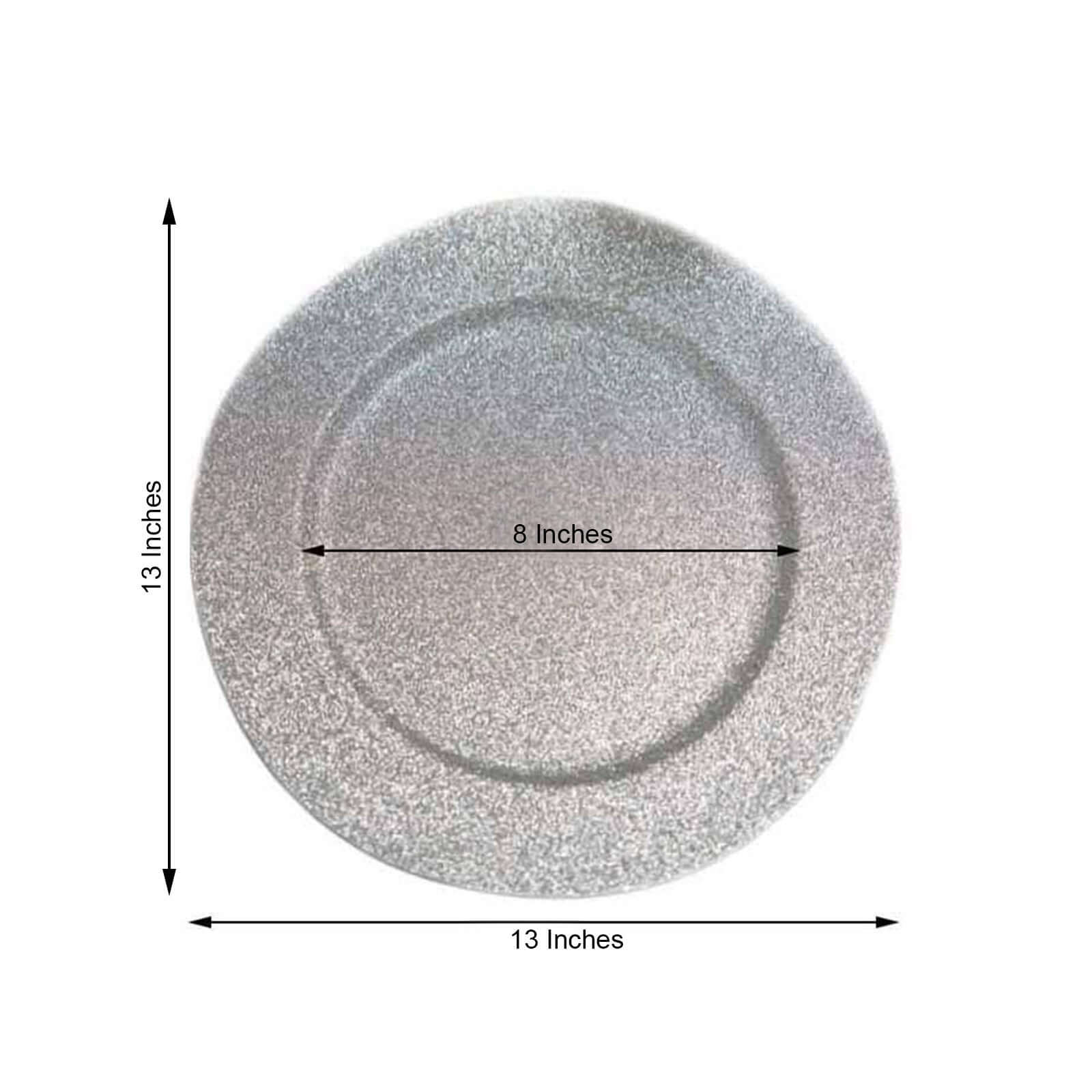 6-Pack Acrylic Plastic Charger Plates 13" Round Silver Glittered Design - Shimmering Dinner Charger Tableware - Image 3