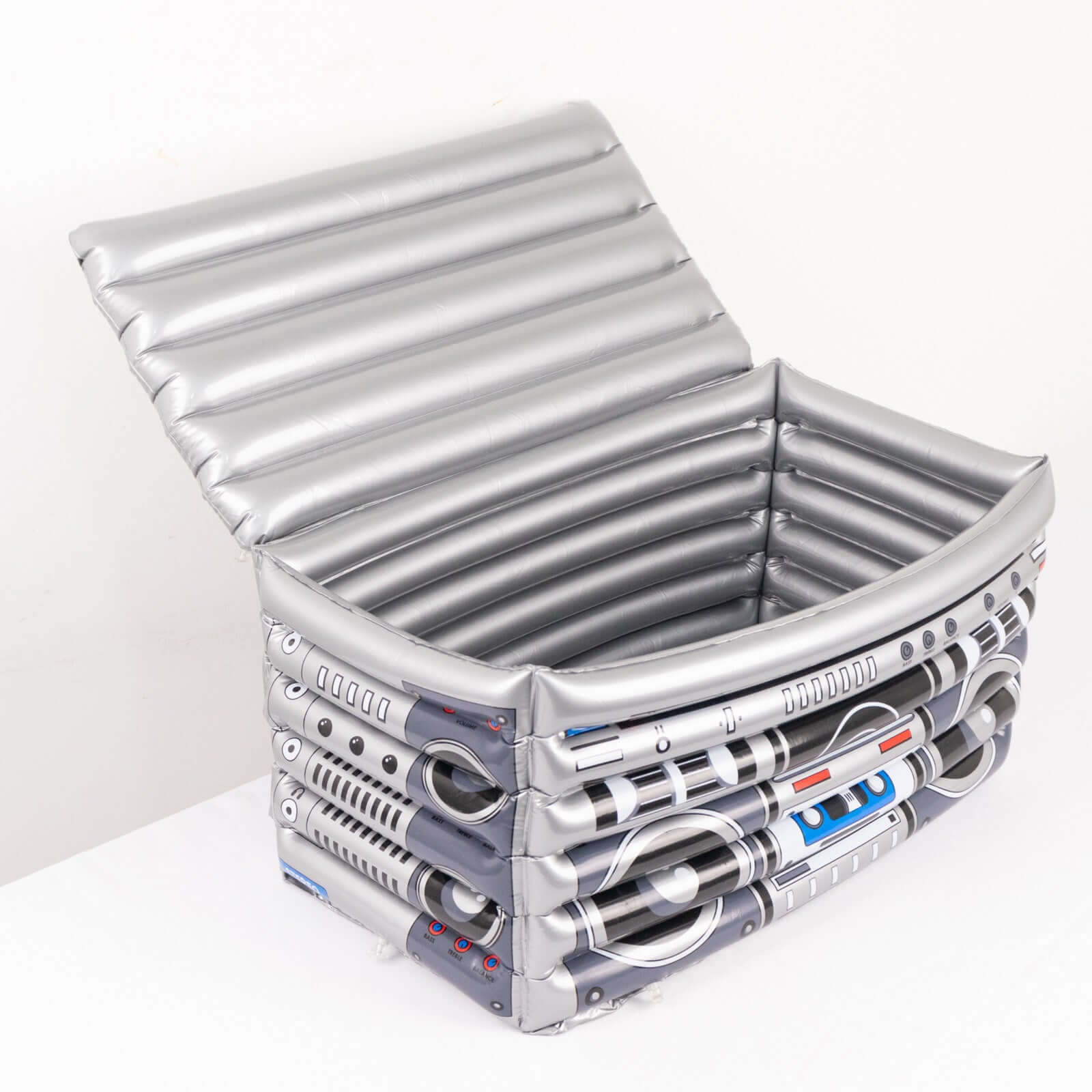 Silver Inflatable Ice Beverage Cooler 80's Boom Box Design 24"x12" - Pool Party Drink Container - Image 14