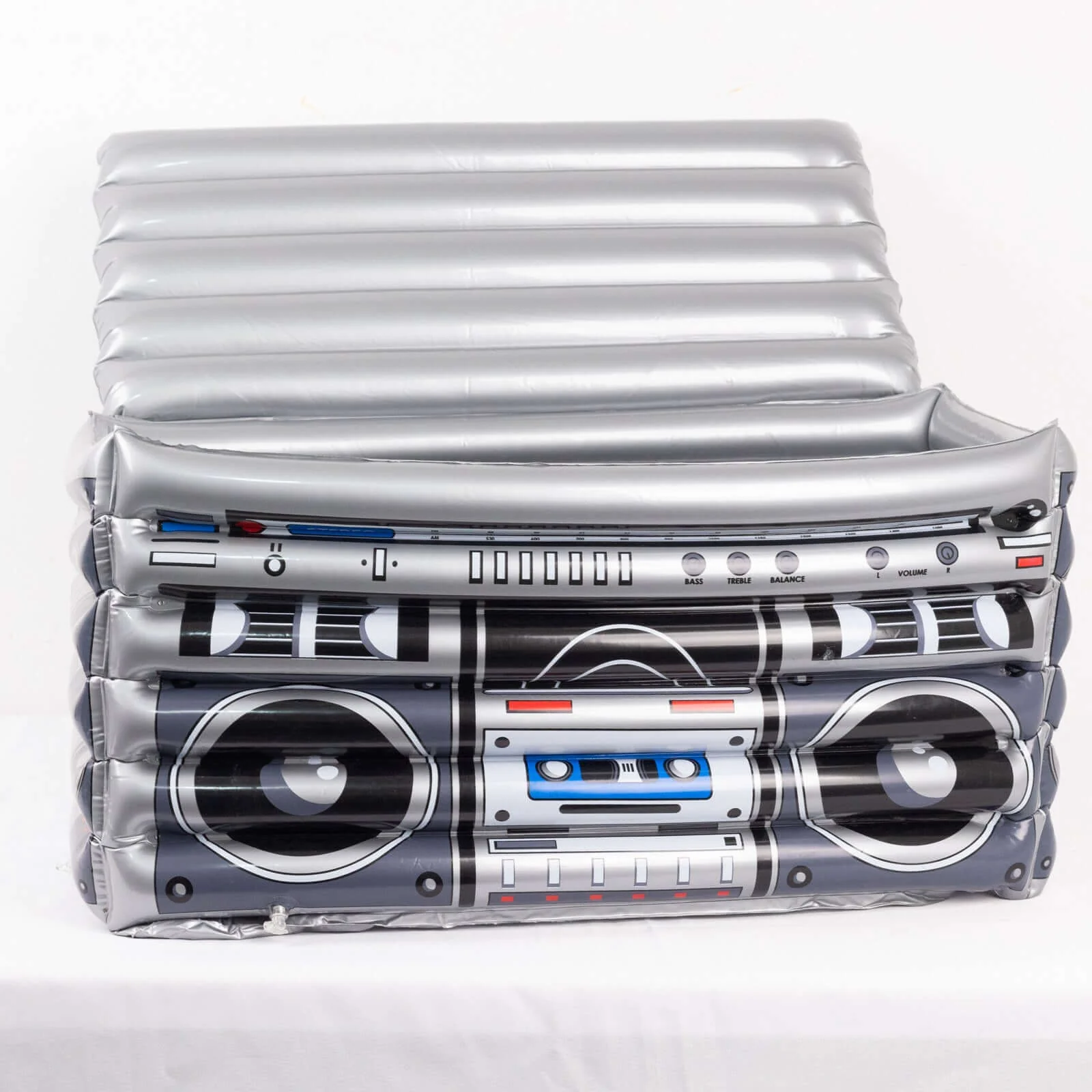 Silver Inflatable Ice Beverage Cooler 80's Boom Box Design 24"x12" - Pool Party Drink Container - Image 2
