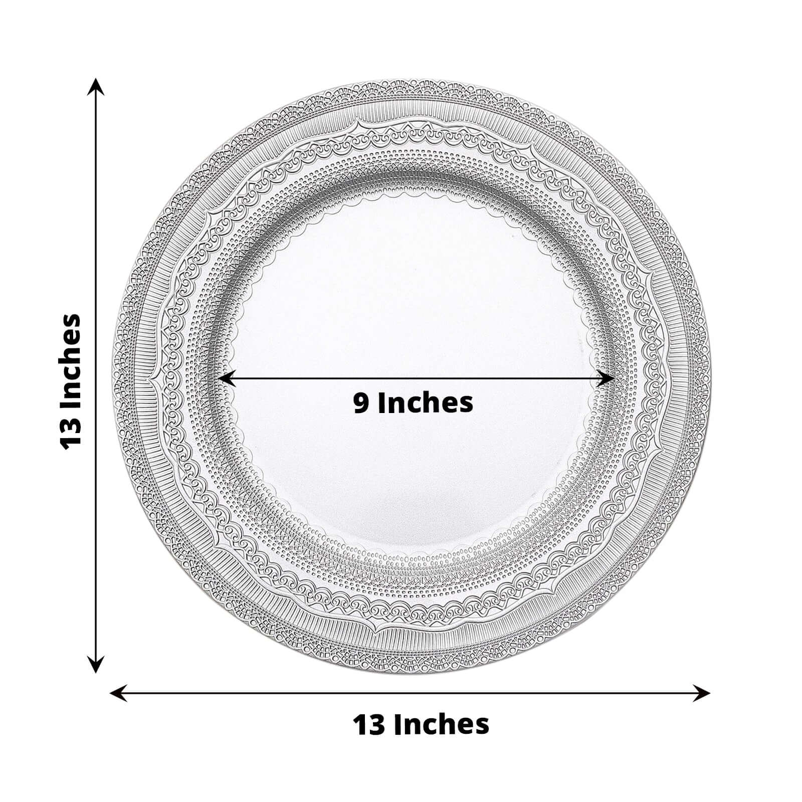 6-Pack Acrylic Charger Plates 13" Round Silver Lace Embossed Rim - Rustic Plastic Charger Tableware - Image 3