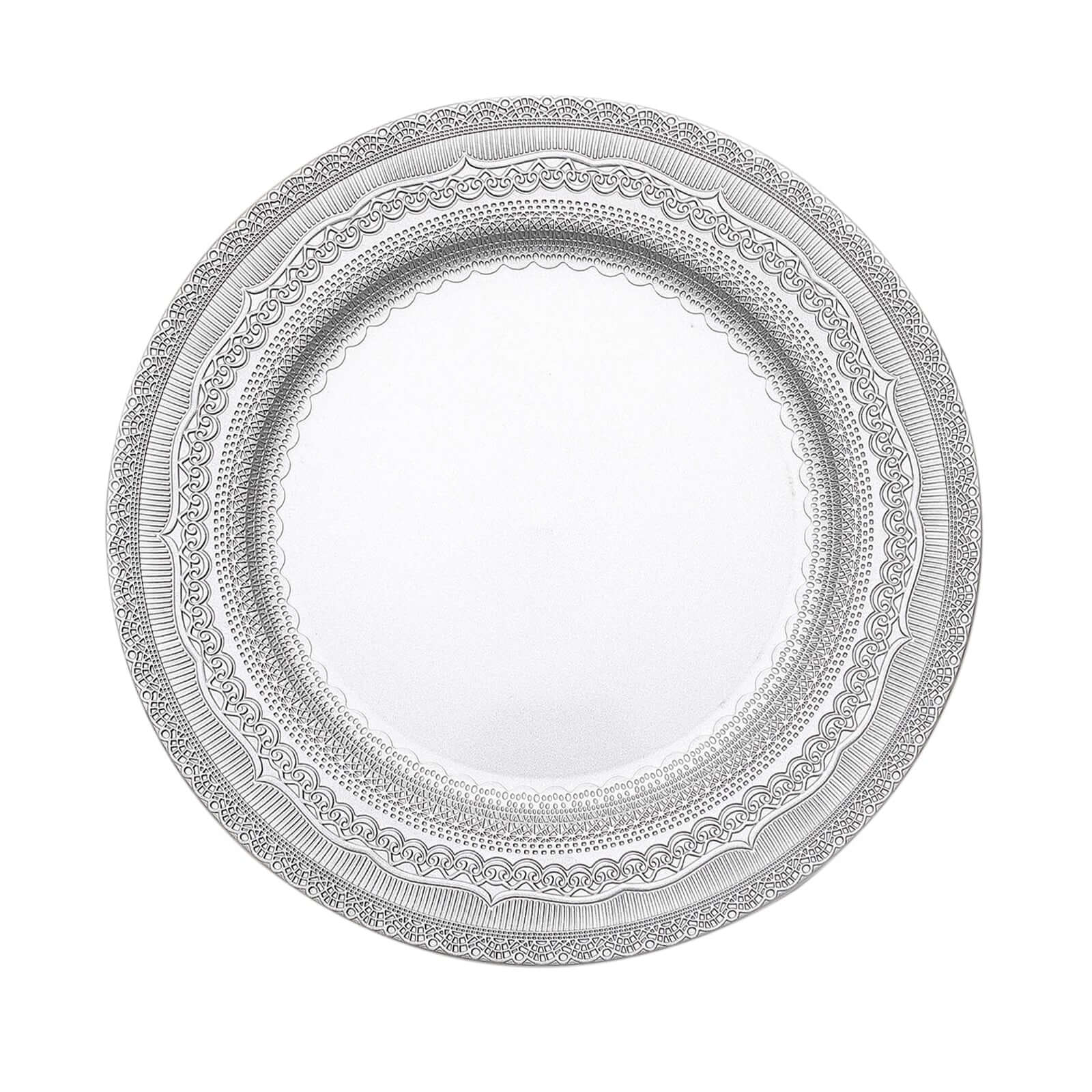 6-Pack Acrylic Charger Plates 13" Round Silver Lace Embossed Rim - Rustic Plastic Charger Tableware - Image 7