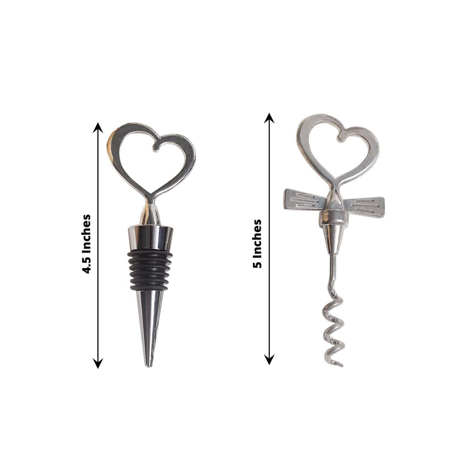 Silver Metal Heart Wine Bottle Opener / Cork Stopper Party Favors Souvenir Gift Set, Wedding Favor in Velvet Box 4.5",5" - Image 3