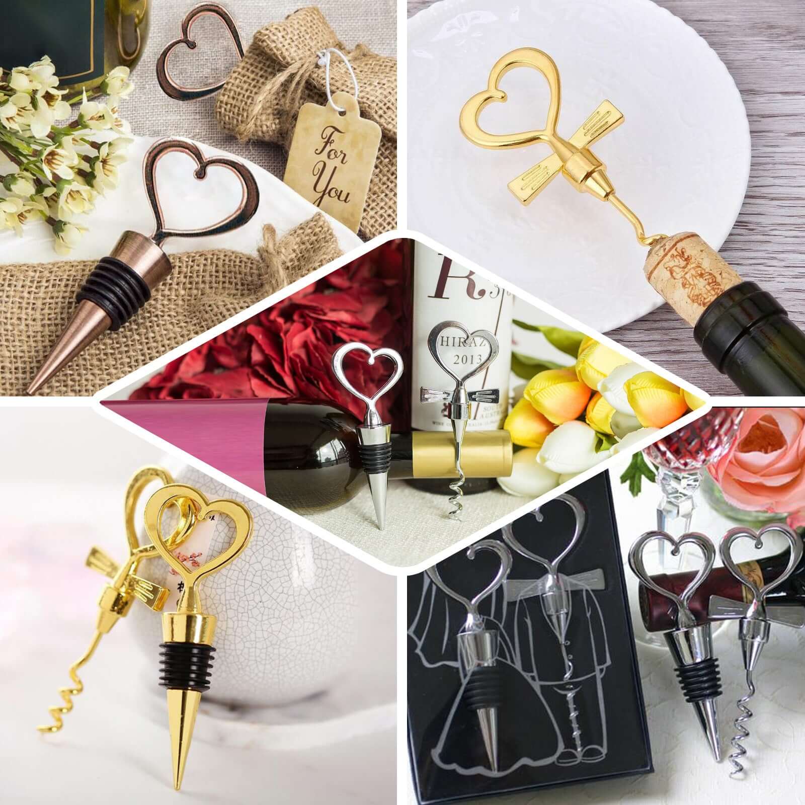Silver Metal Heart Wine Bottle Opener / Cork Stopper Party Favors Souvenir Gift Set, Wedding Favor in Velvet Box 4.5",5" - Image 5