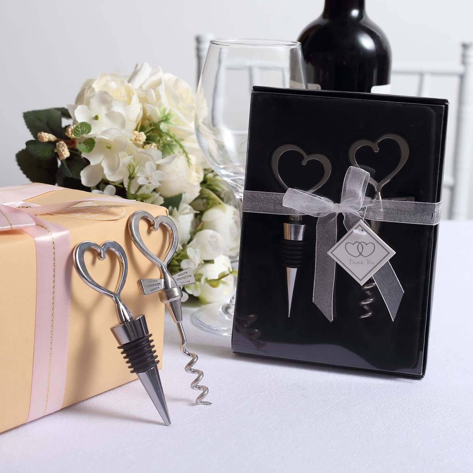 Silver Metal Heart Wine Bottle Opener / Cork Stopper Party Favors Souvenir Gift Set, Wedding Favor in Velvet Box 4.5",5" - Image 6