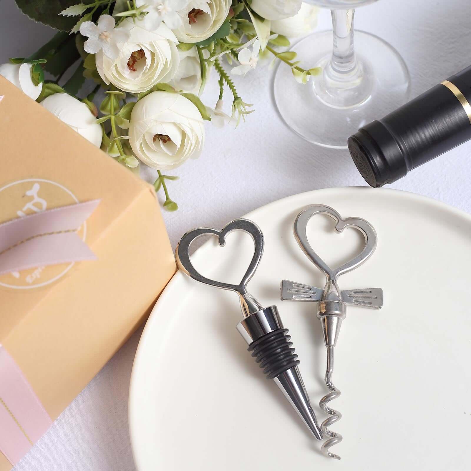 Silver Metal Heart Wine Bottle Opener / Cork Stopper Party Favors Souvenir Gift Set, Wedding Favor in Velvet Box 4.5",5" - Image 8