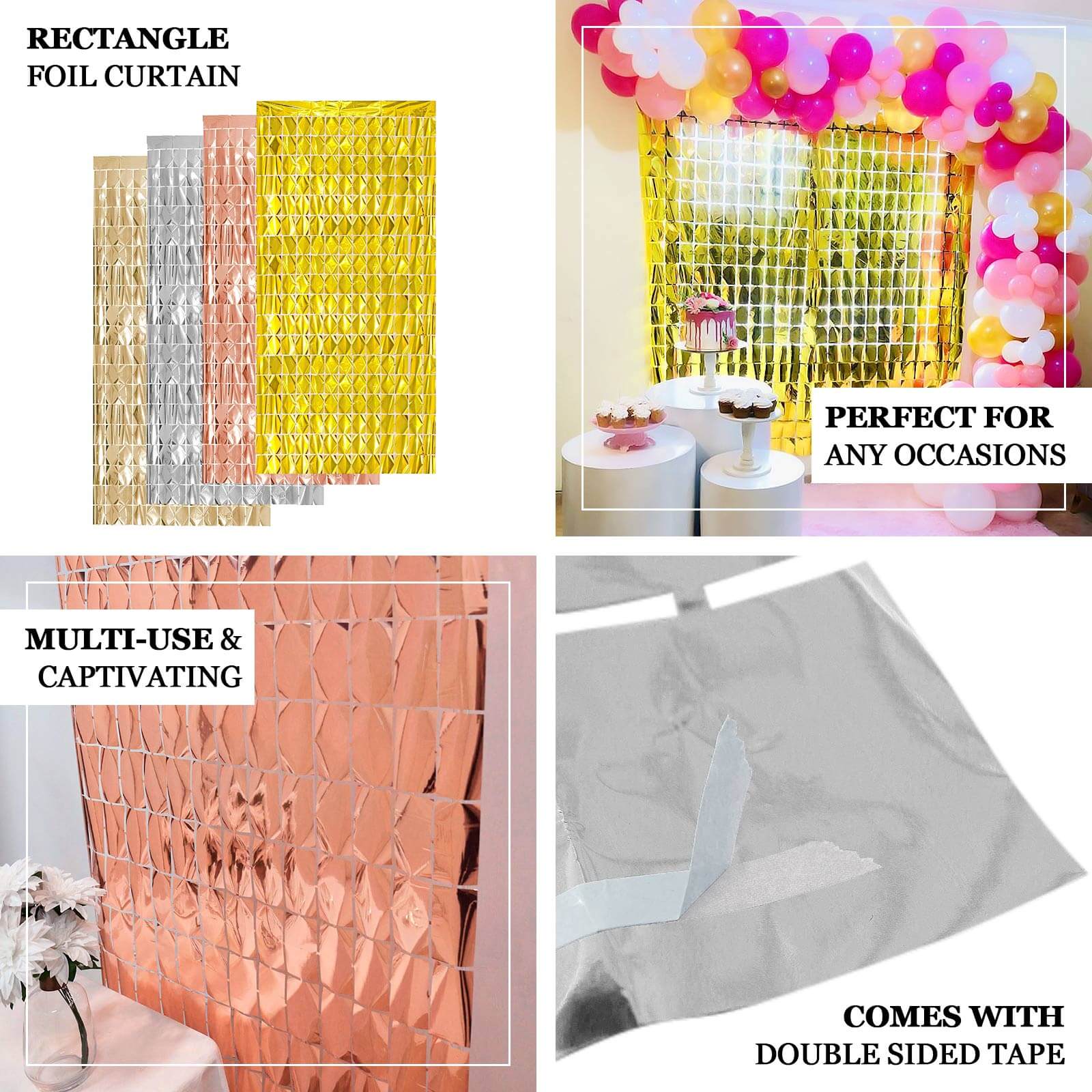 Shiny Silver Metallic Foil Rectangle Curtain Party Backdrop Door Window Curtain 3ftx6.5ft - Image 4