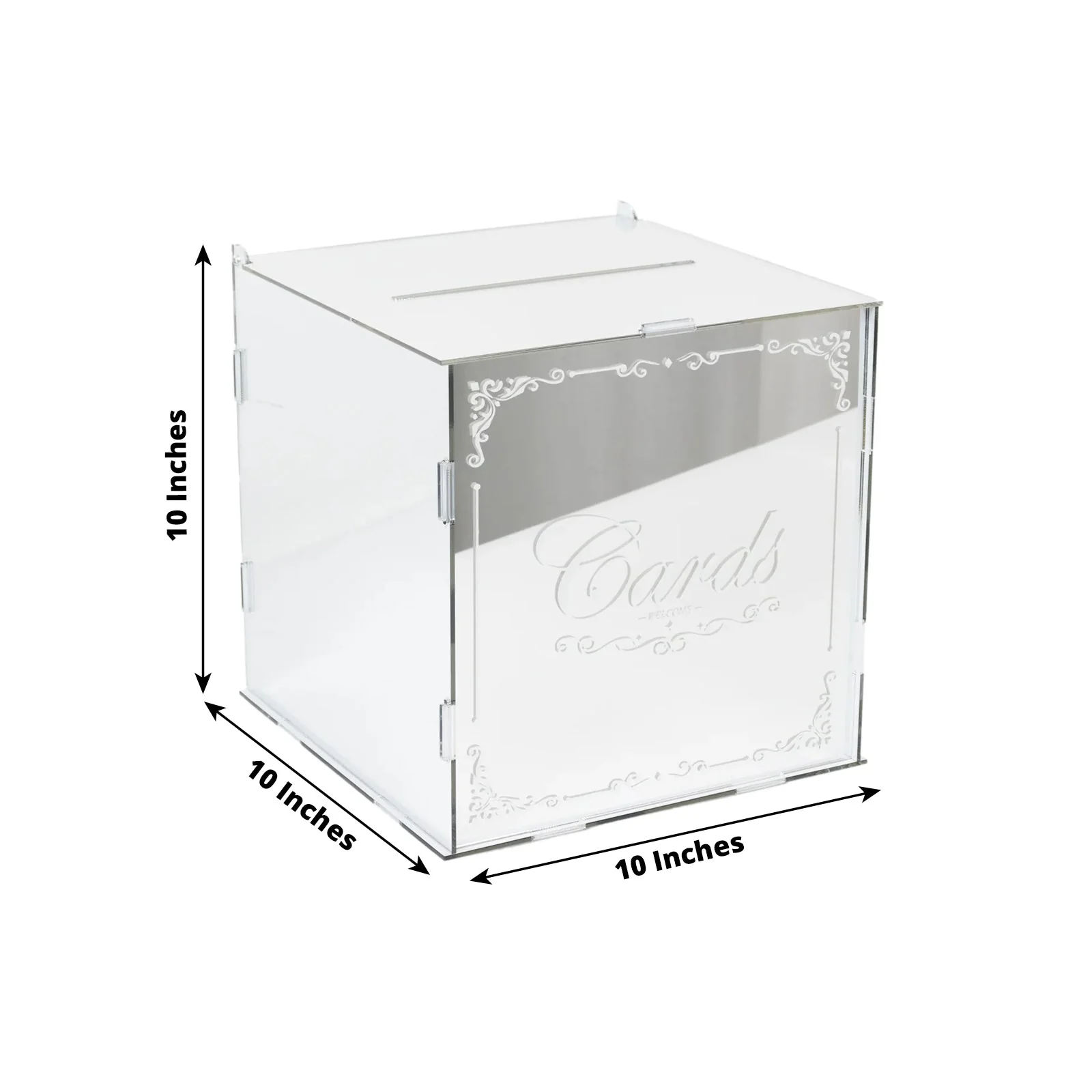 Silver Mirror Acrylic Wedding Card Box with Slot - Wishing Well Money Box for Weddings, Birthdays, and Parties - 10" - Image 2