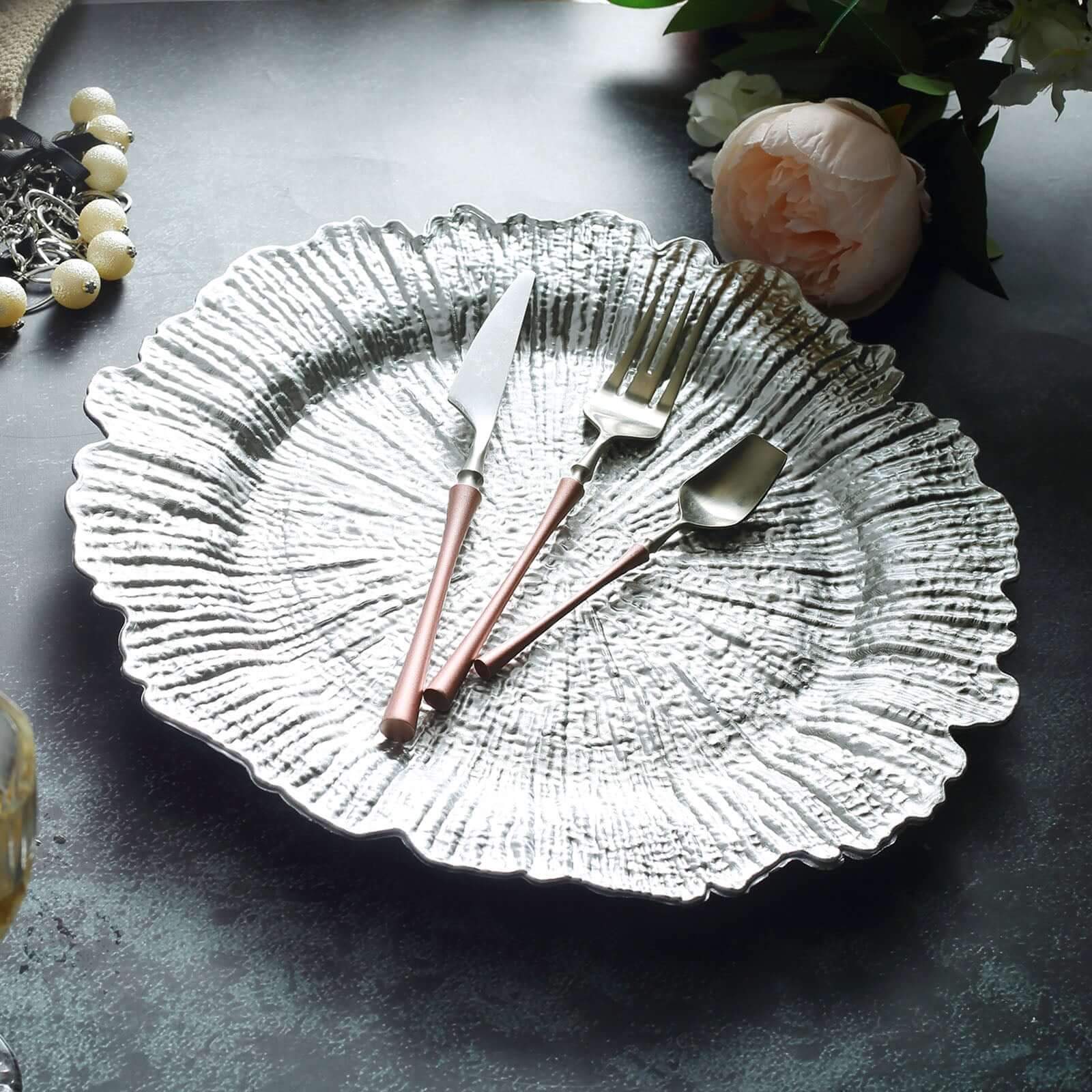 6-Pack Acrylic Plastic Charger Plates 13" Round Silver Reef Design - Decorative Dinner Charger Tableware - Image 7