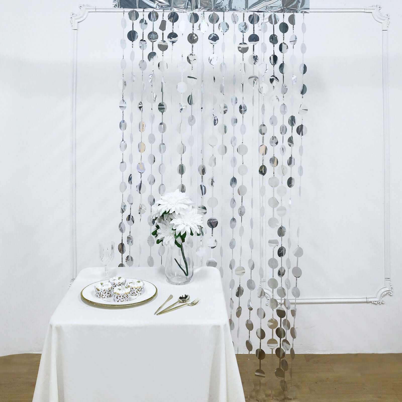 Silver Round Chain Foil Fringe Curtain Party Backdrop, Metallic Silver Tinsel Streamer Party Decor - Door Window Foil Curtain 3ftx6.5ft - Image 6