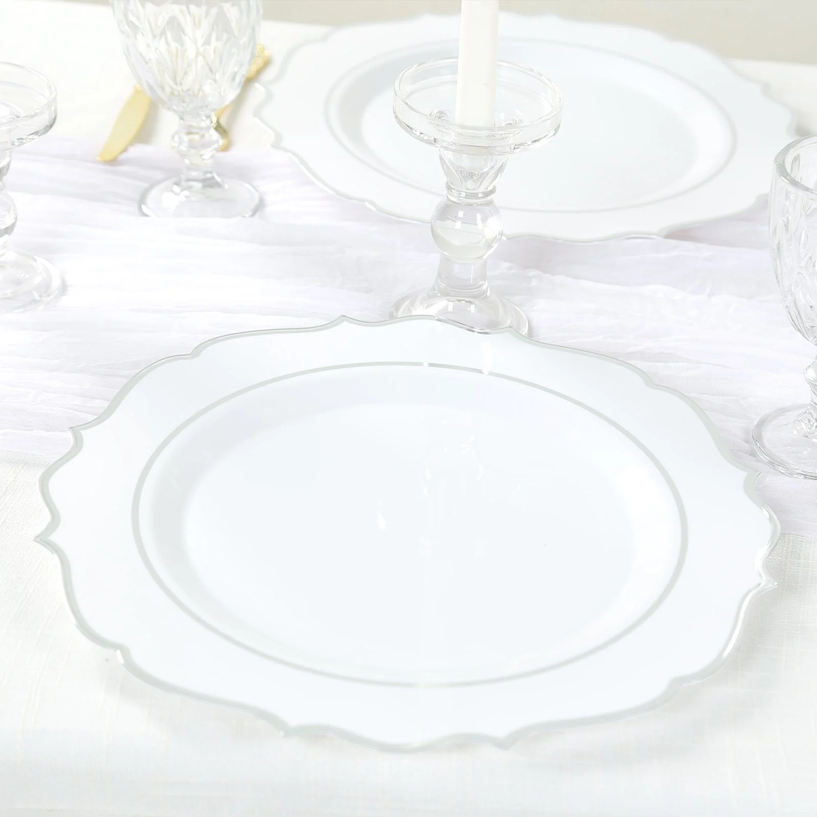 10-Pack Economy Plastic Charger Plates 13" Round White with Silver Scalloped Rim - Decorative Dinner Party Serving Plates - Image 6