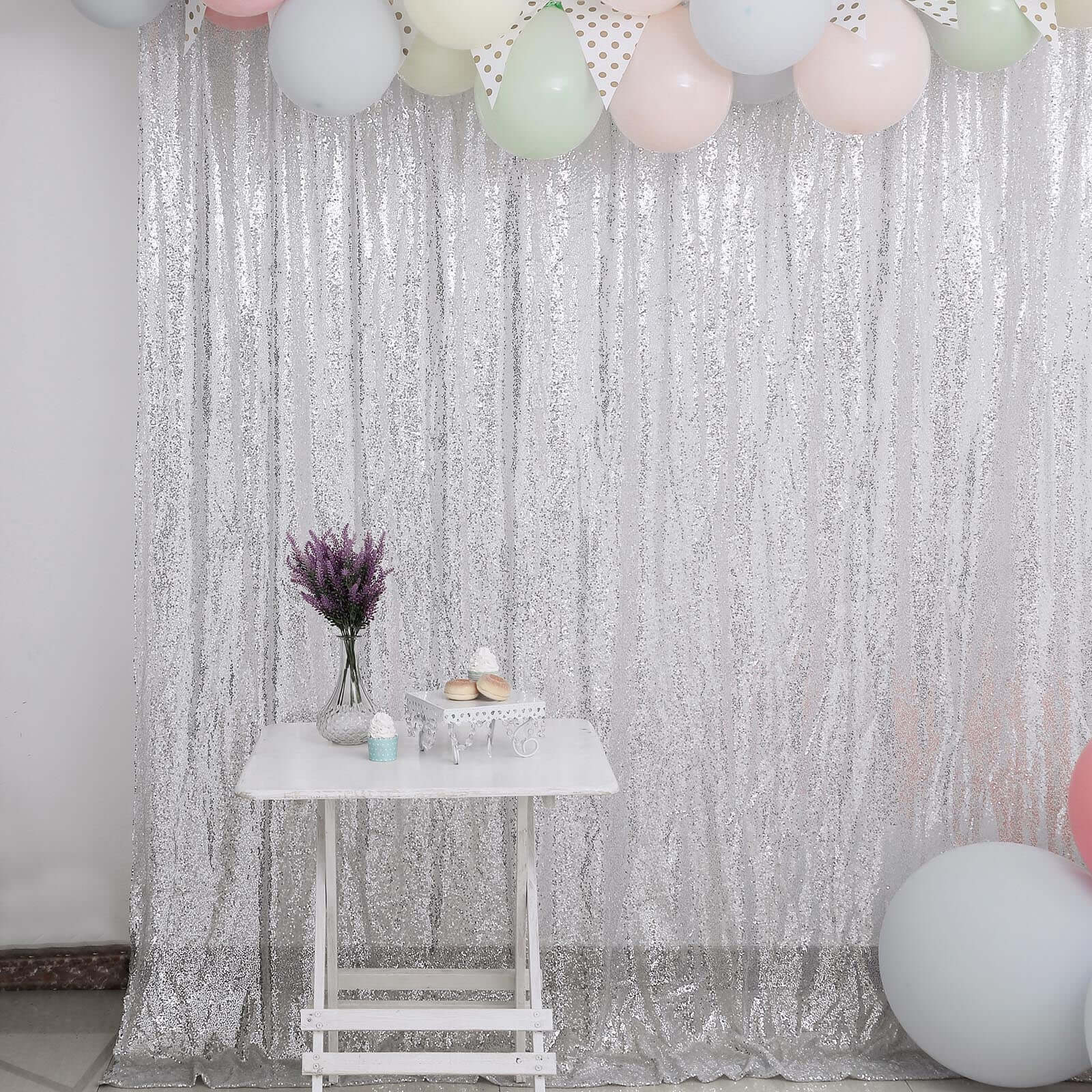 Silver Sequin Backdrop Drape Curtain, Photo Booth Event Divider Panel - 8ftx8ft - Image 2