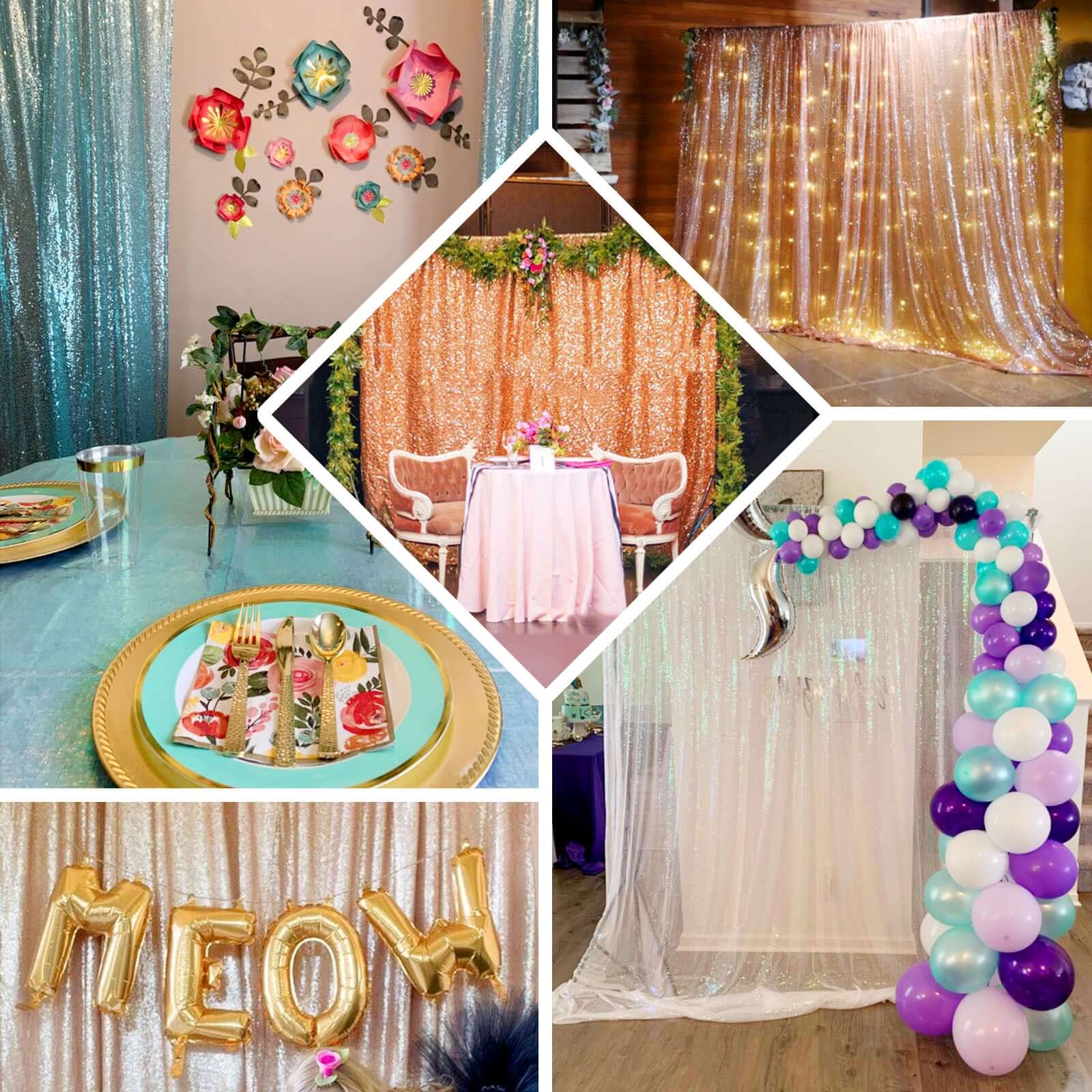 Silver Sequin Backdrop Drape Curtain, Photo Booth Event Divider Panel - 8ftx8ft - Image 5